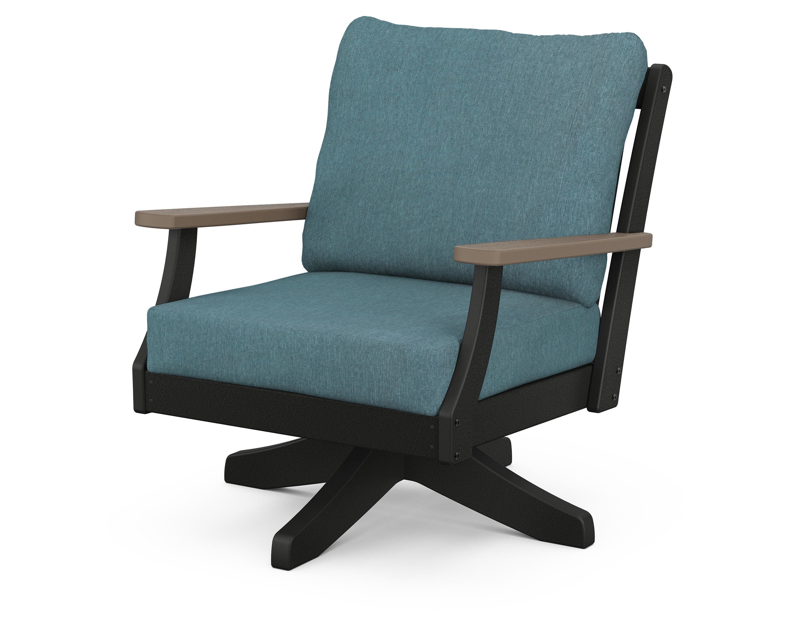 Braxton Deep Seating Swivel Chair in Black / Kona / Ocean Teal