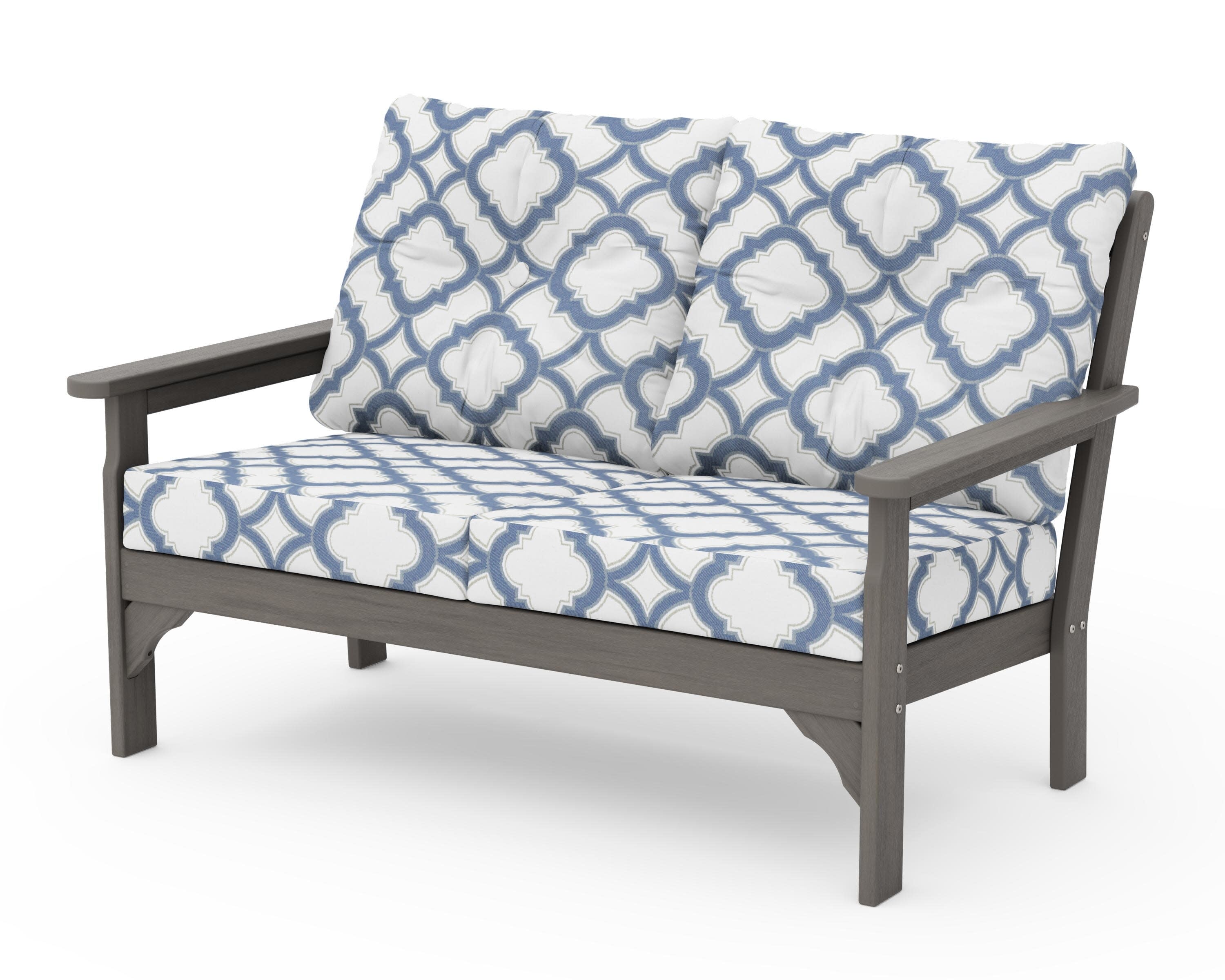 Vineyard Deep Seating Loveseat in Driftwood / Trellis Sky Blue