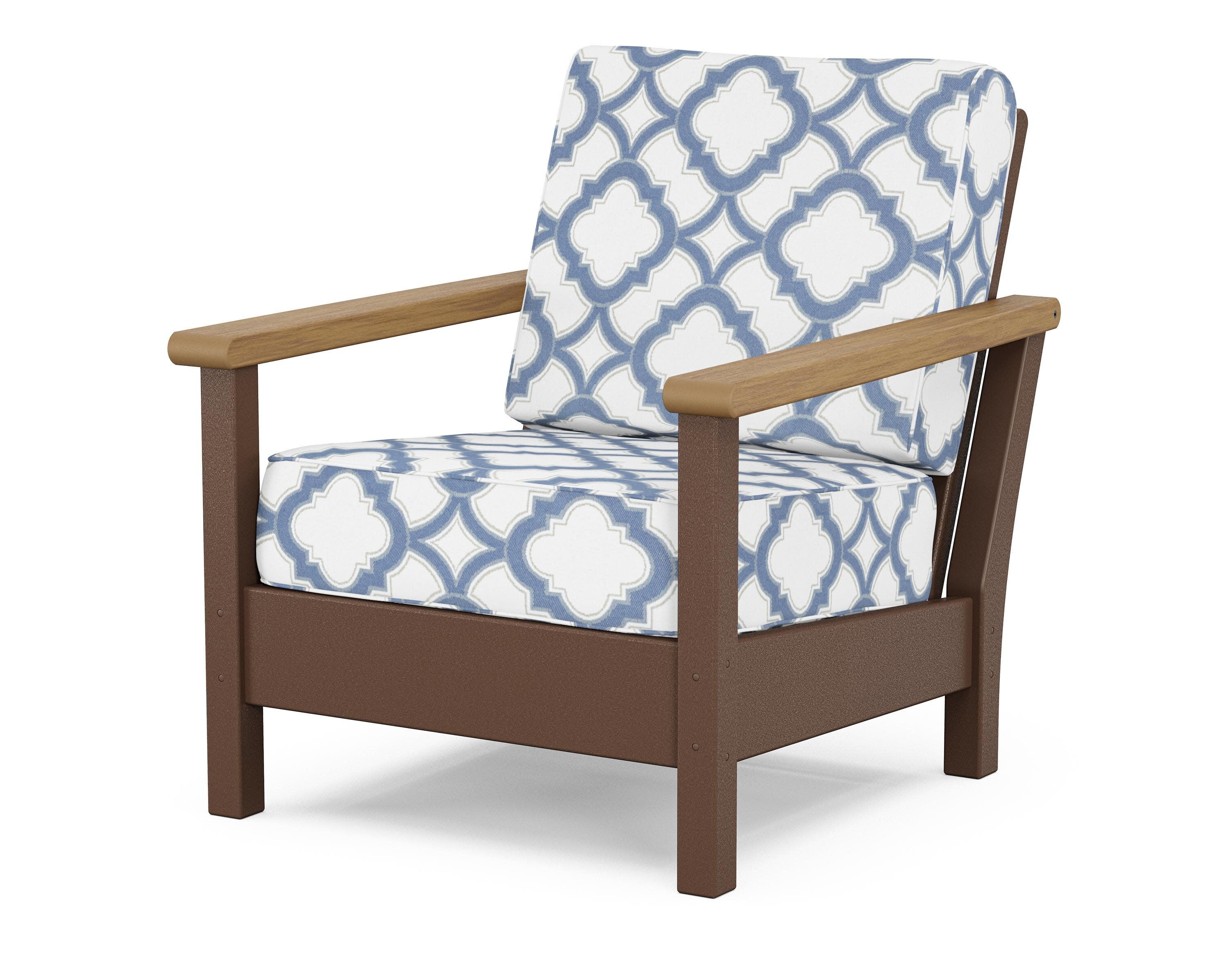 Harbour Deep Seating Chair in Mahogany / Natural / Trellis Sky Blue