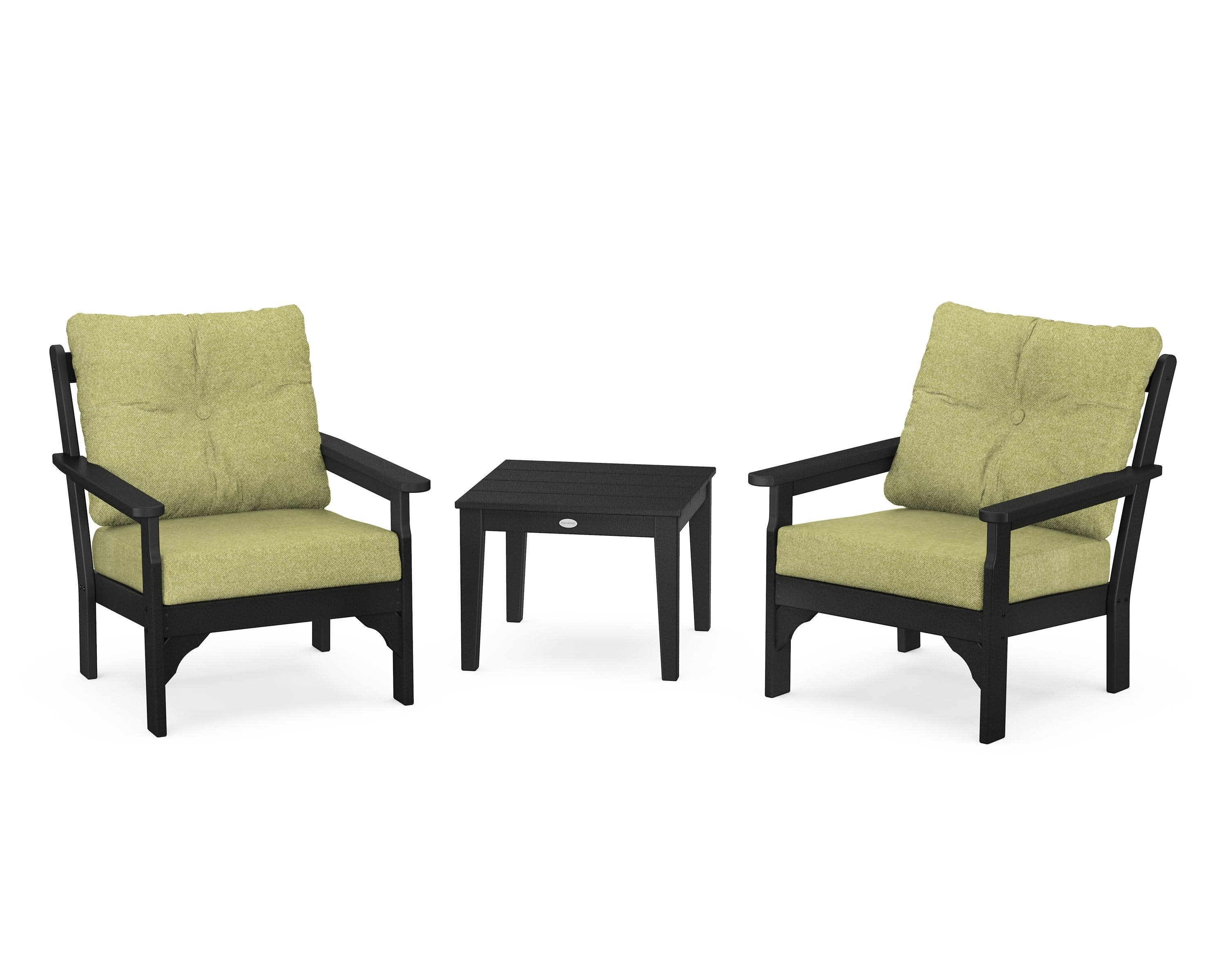 Vineyard 3-Piece Deep Seating Set in Black / Chartreuse Boucle