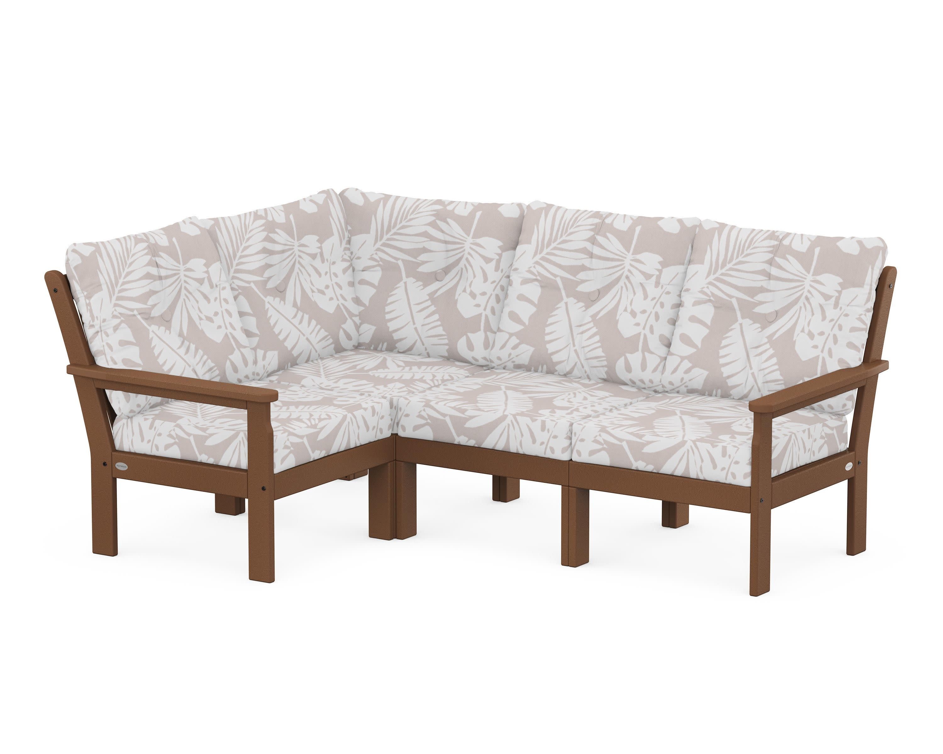 Vineyard 4-Piece Sectional in Teak / Leaf Dune Burlap