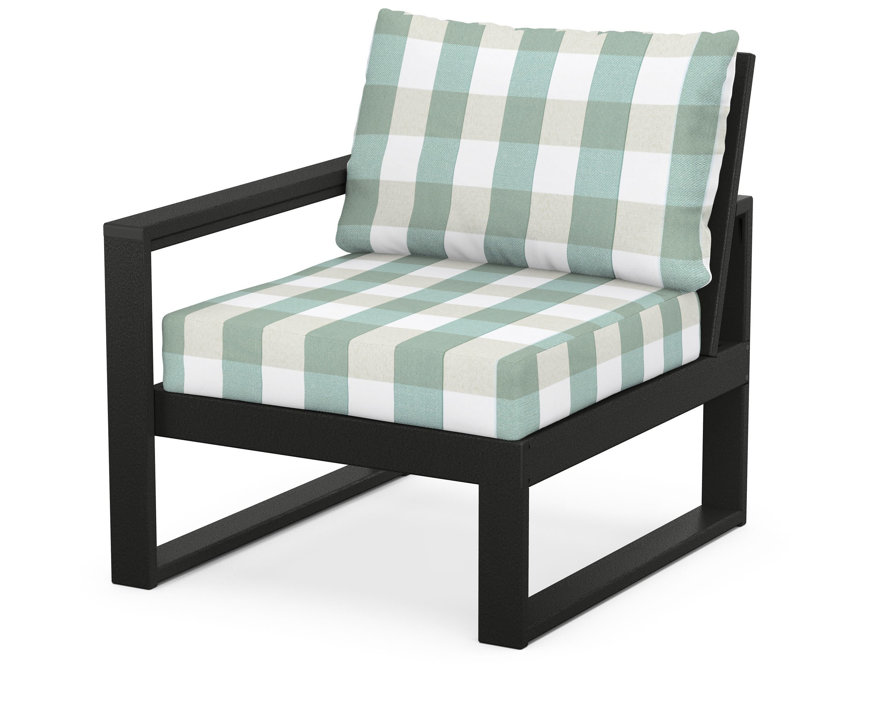 EDGE Modular Left Arm Chair in Black / Buffalo Plaid Glacier Spa