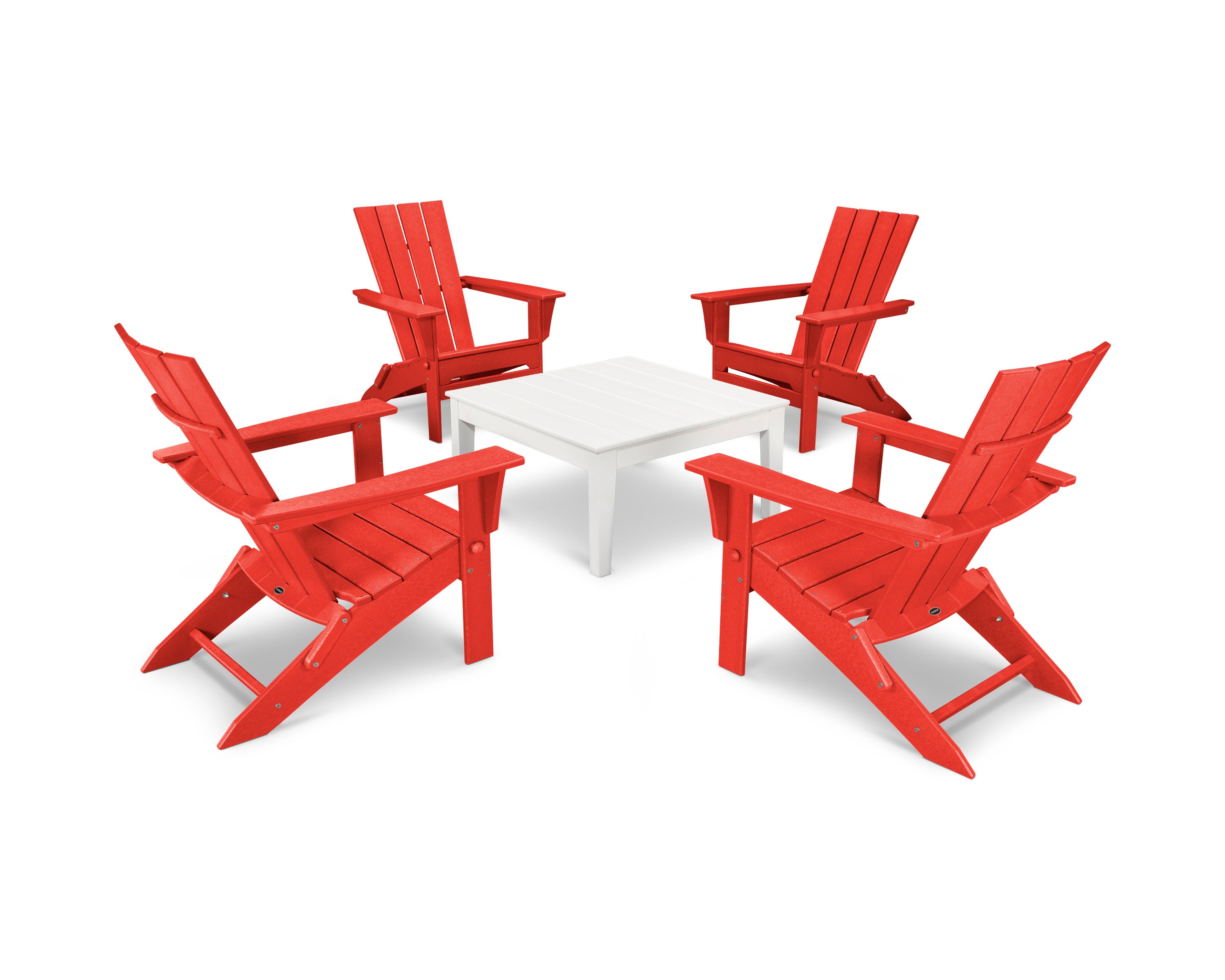 Quattro Folding Chair 5-Piece Conversation Set in Sunset Red / White