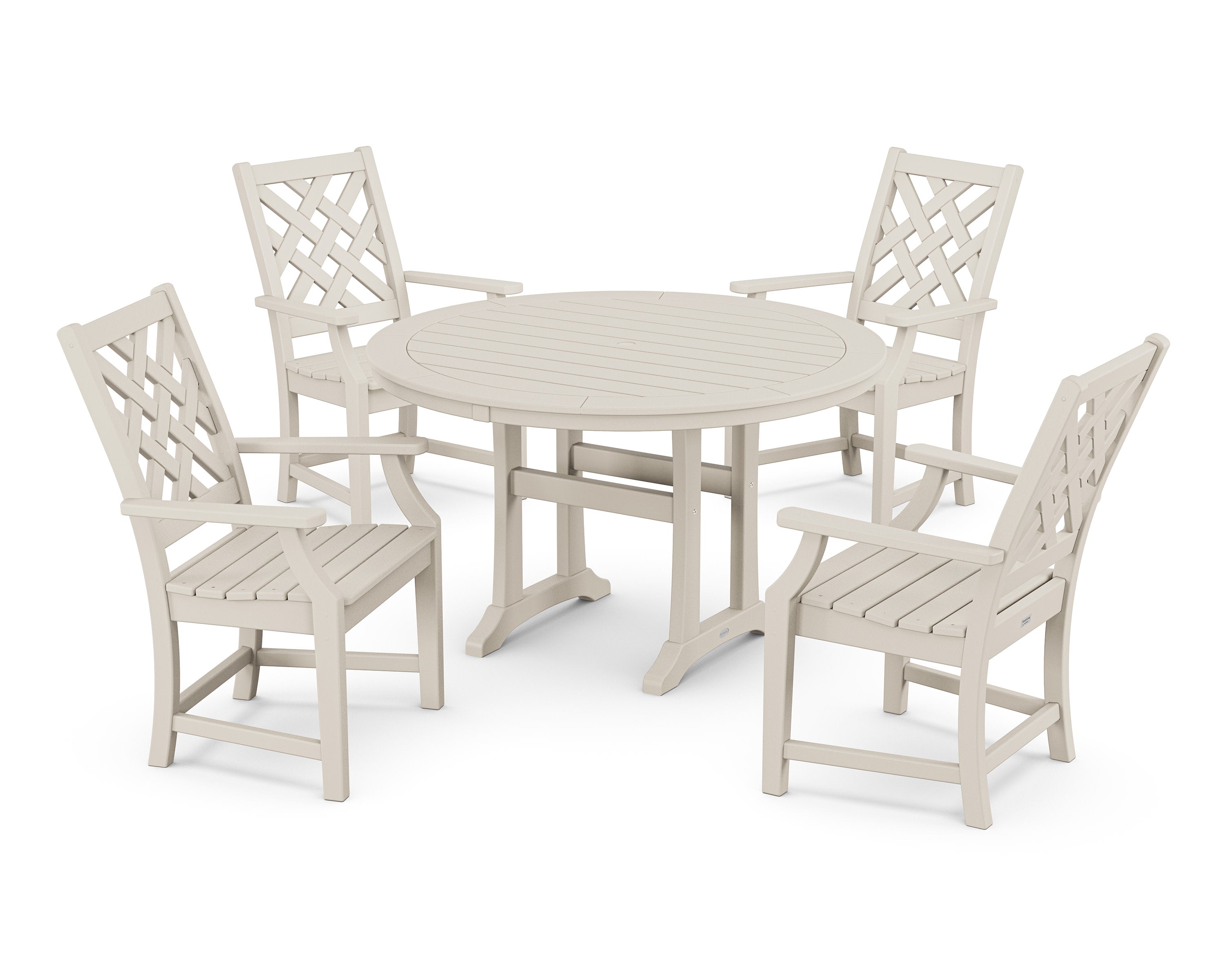 Wovendale 5-Piece Round Dining Set with Trestle Legs in Sand