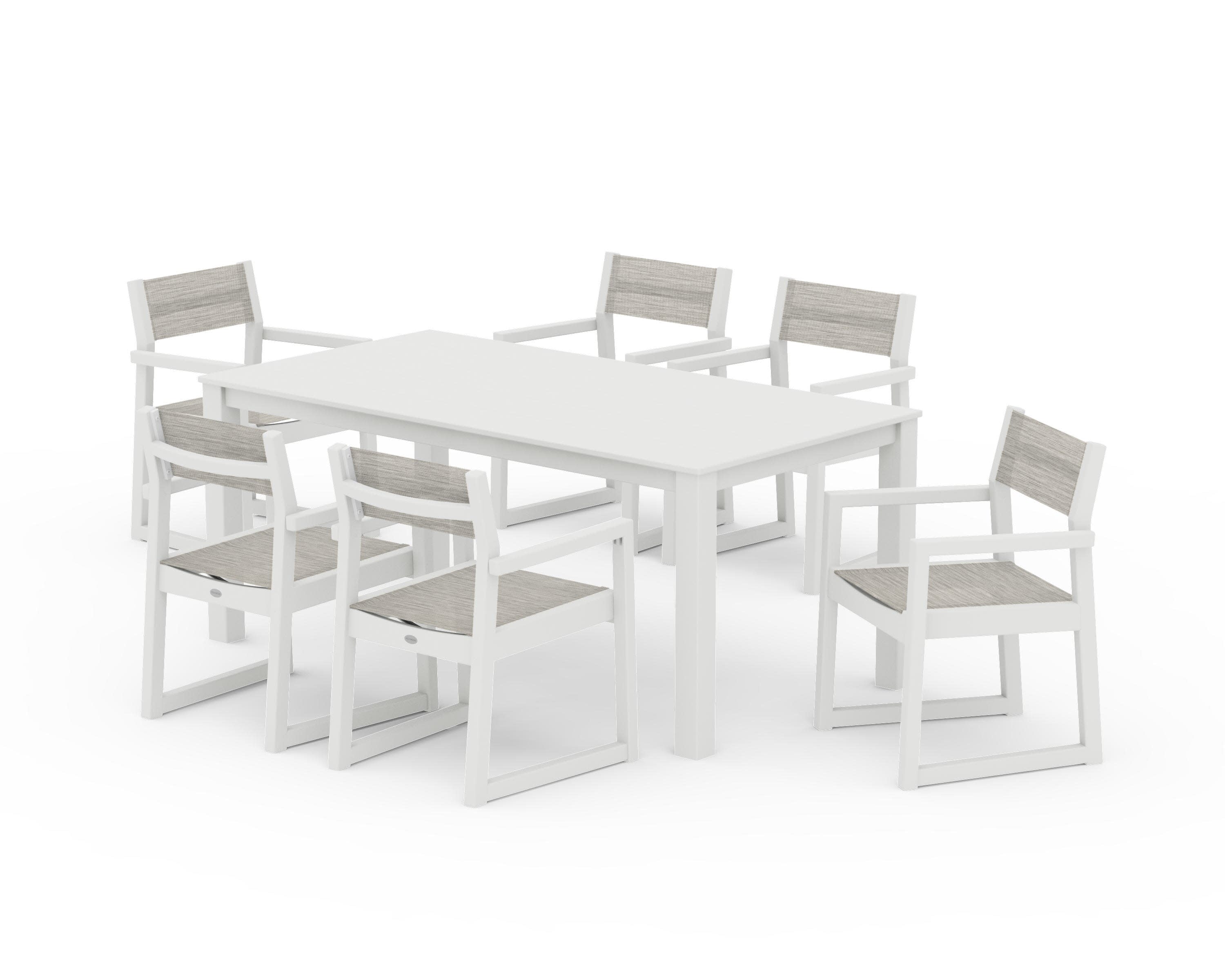 EDGE Sling Arm Chair 7-Piece Parsons Dining Set in Vintage White / Birch Sling