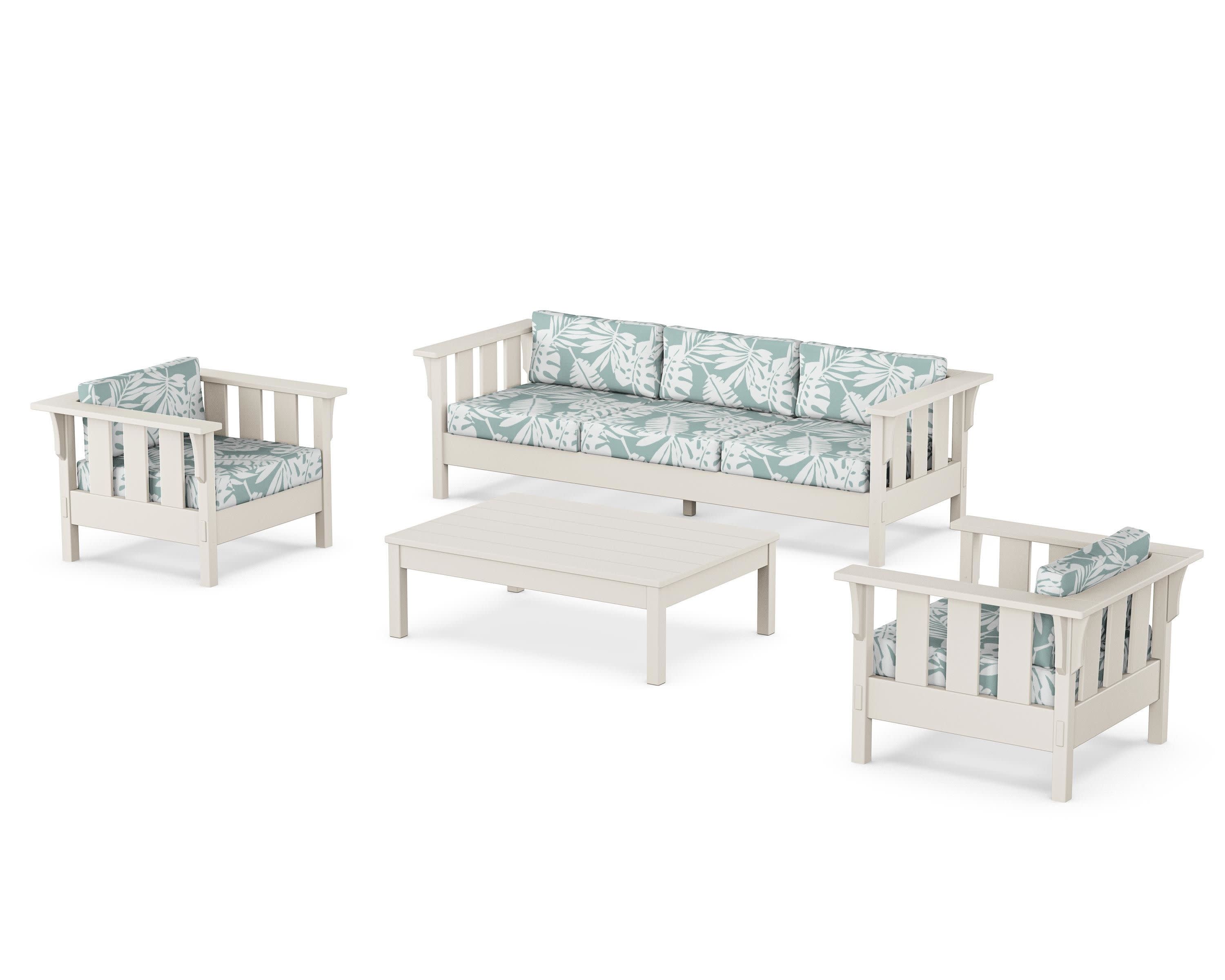 Acadia 4-Piece Deep Seating Set with Sofa in Sand / Leaf Glacier Spa