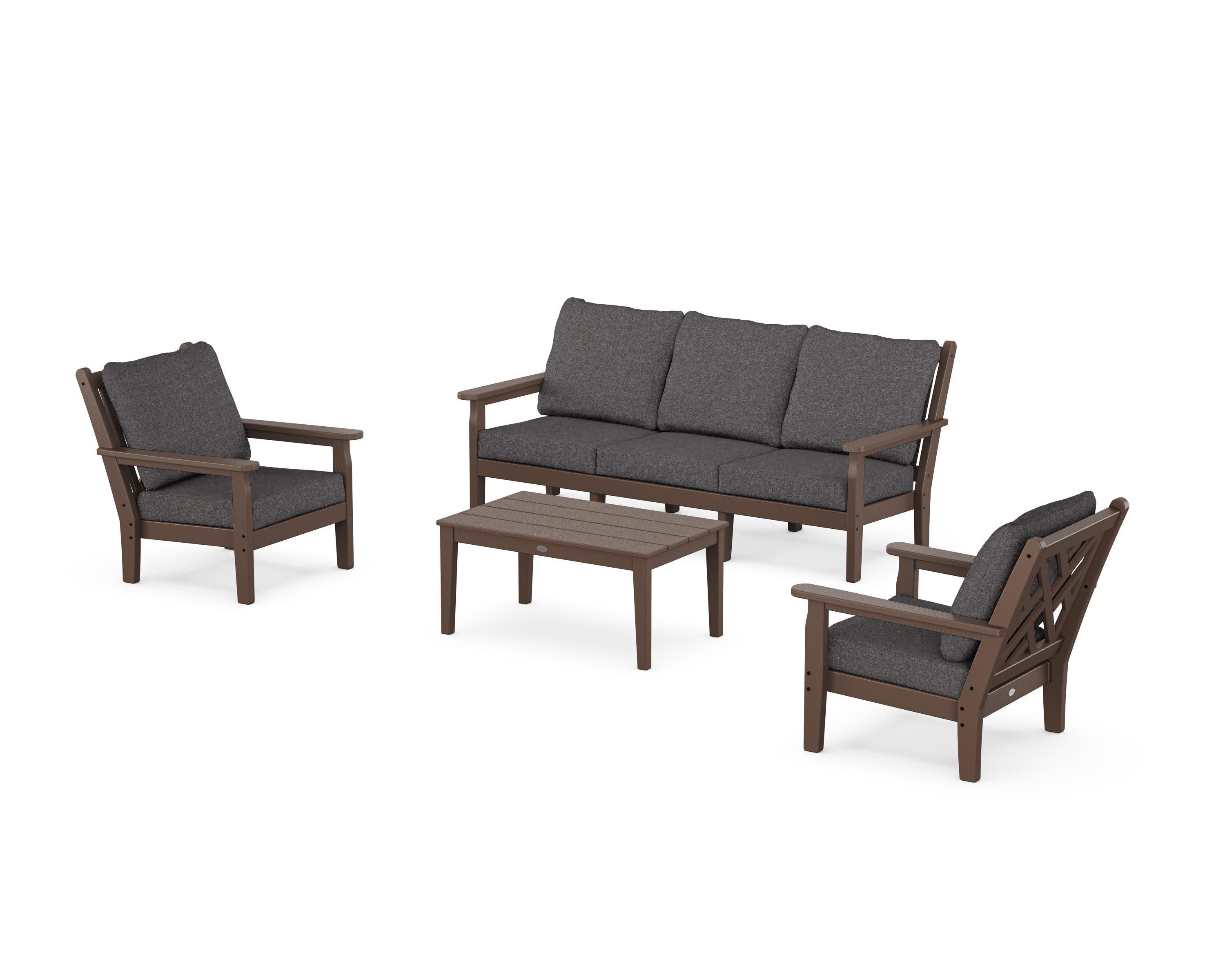 Chippendale 4-Piece Deep Seating Set with Sofa in Mahogany / Ash Charcoal
