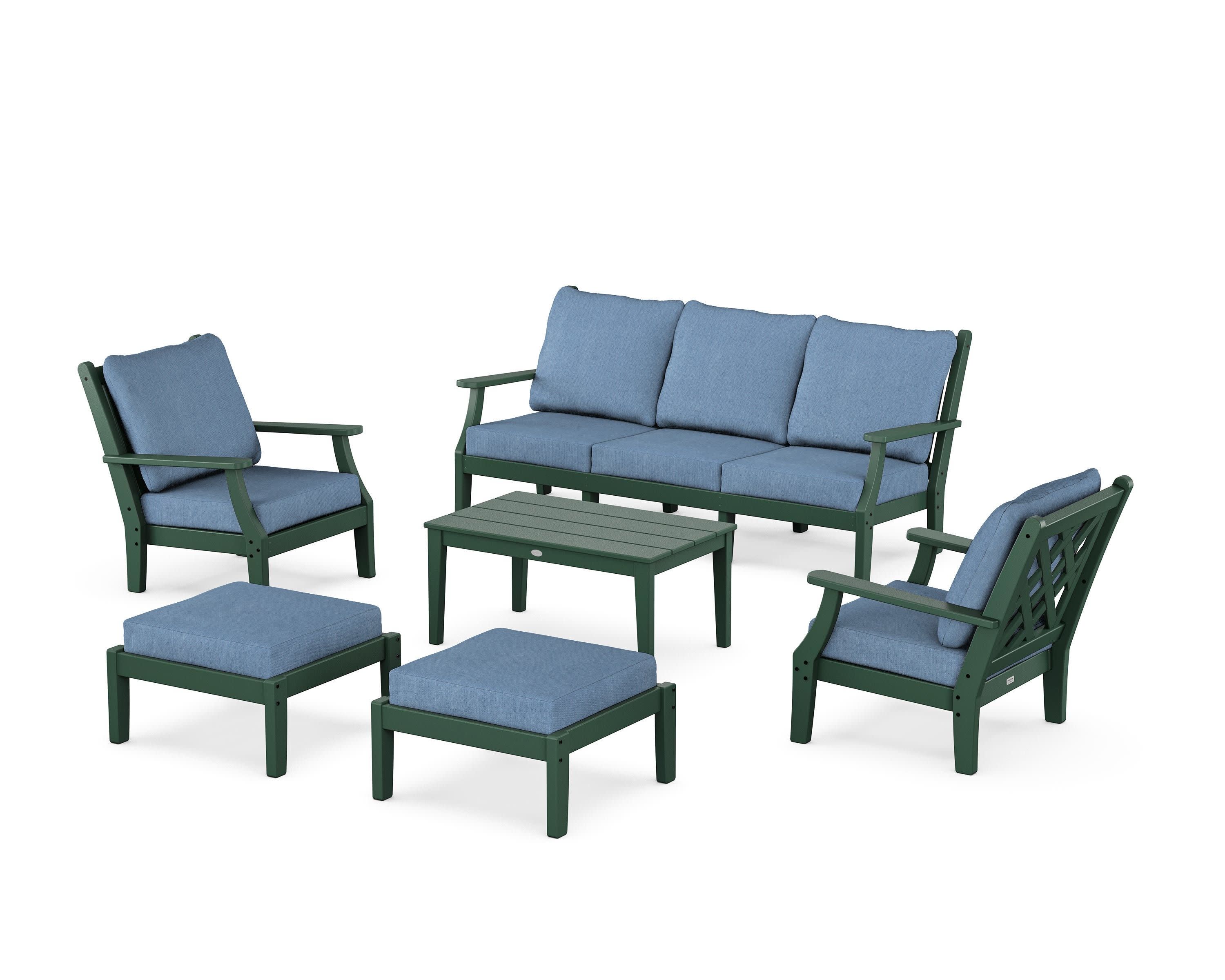 Wovendale 6-Piece Lounge Sofa Set in Green / Sky Blue