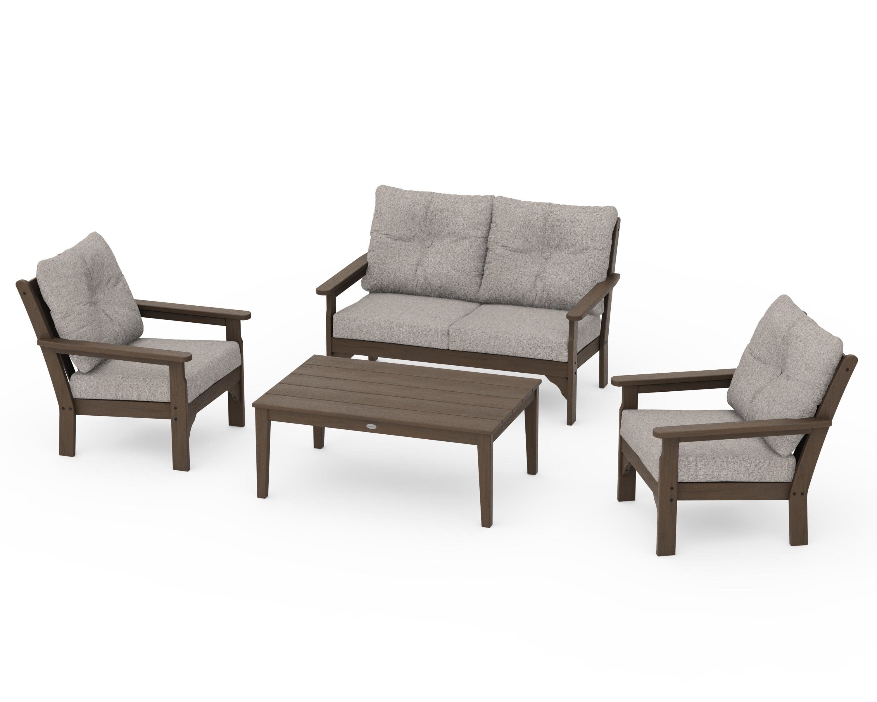 Vineyard 4-Piece Deep Seating Set in Kona / Weathered Tweed