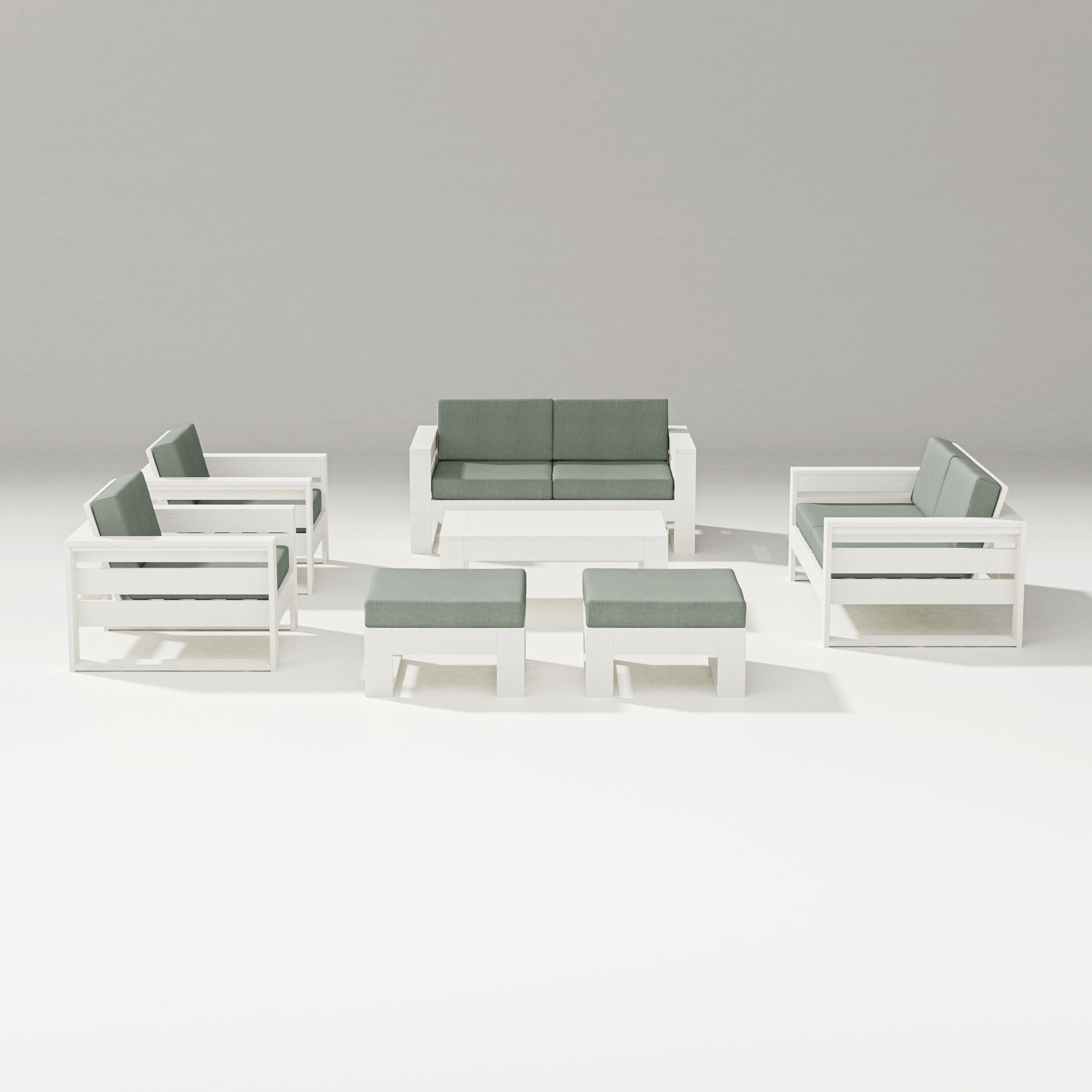 Latitude 7-Piece Lounge Loveseat Set in Vintage White / Cast Sage