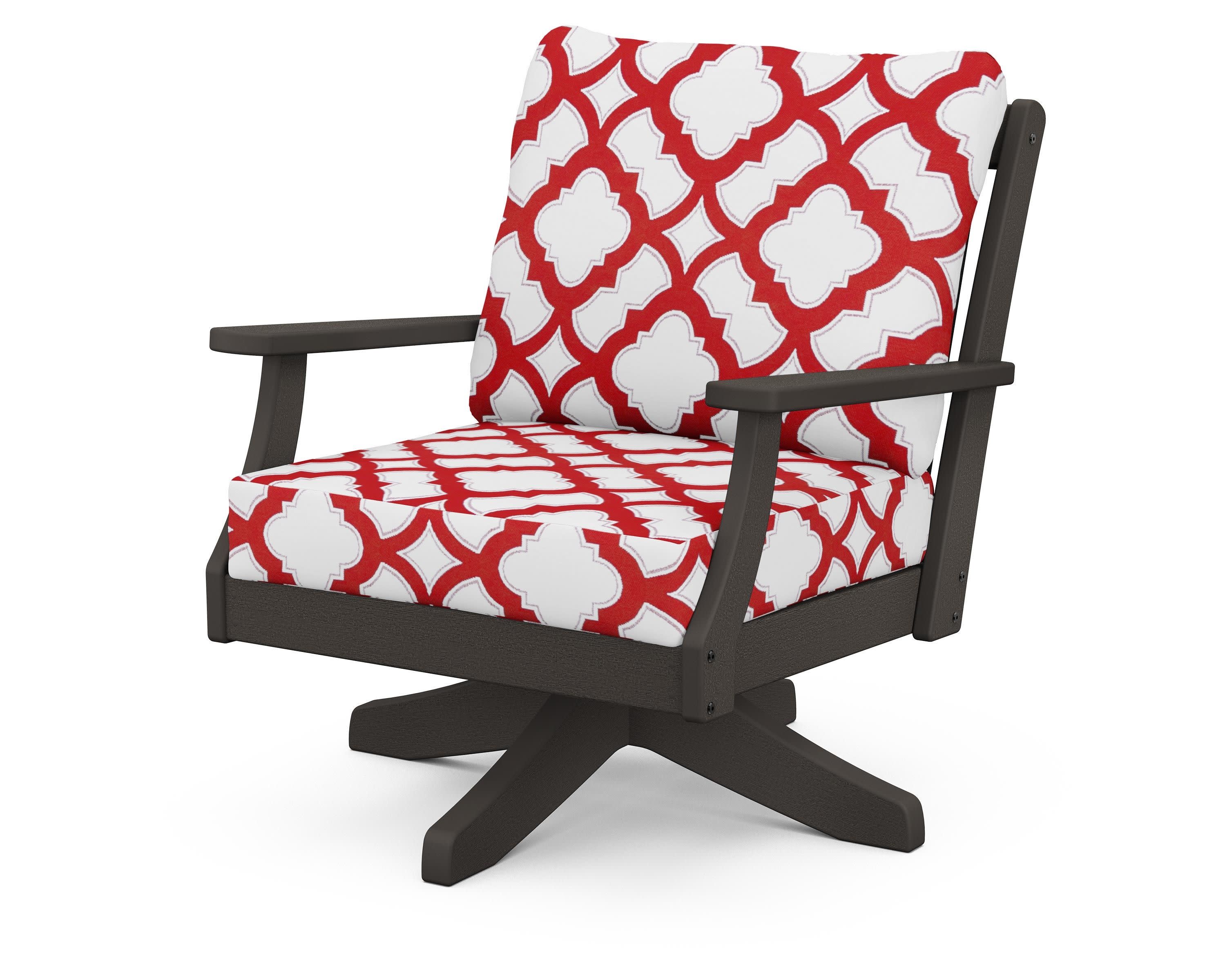 Braxton Deep Seating Swivel Chair in Vintage Coffee / Trellis Crimson