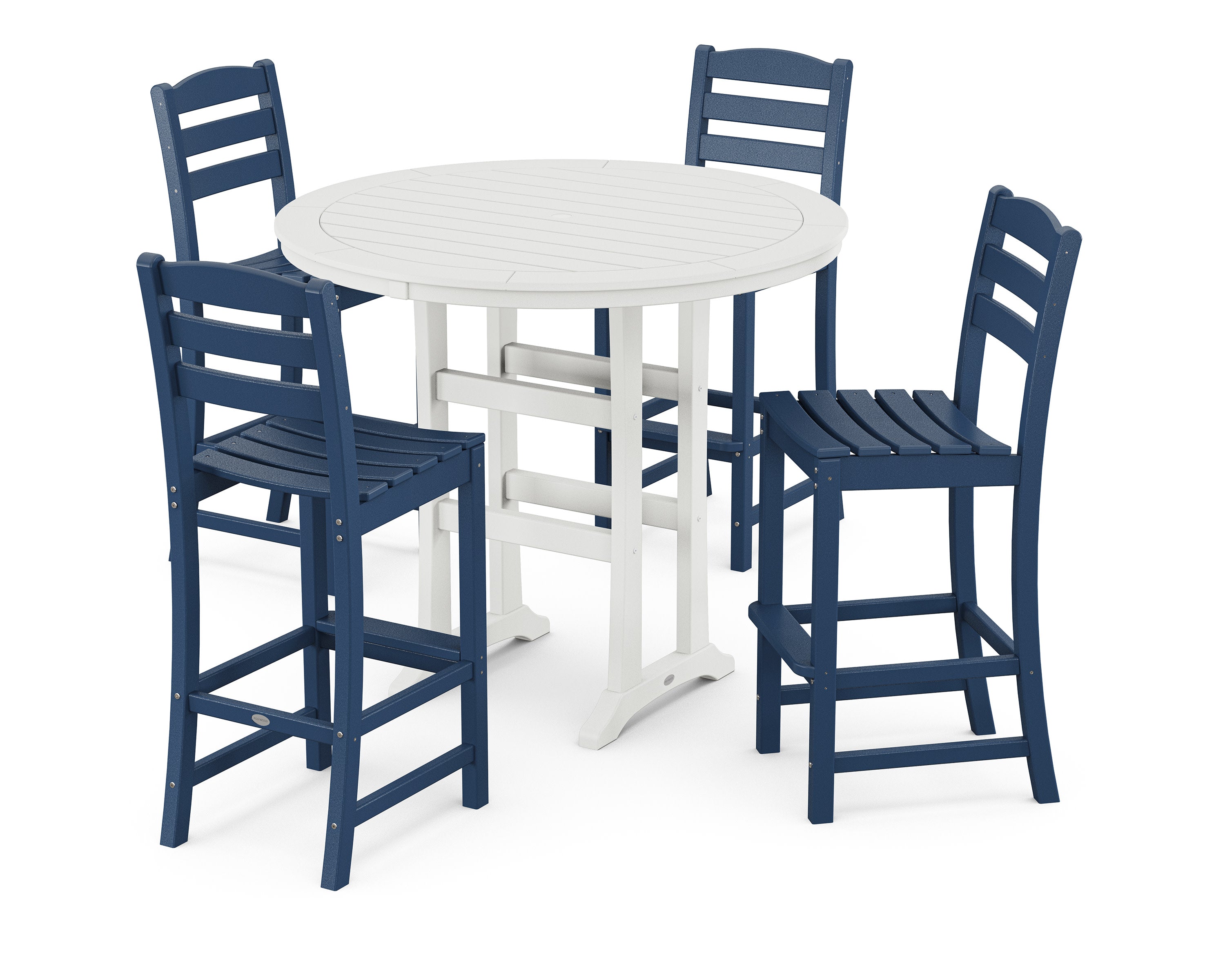 La Casa Caf 5-Piece Side Chair Bar Dining Set in Navy / White