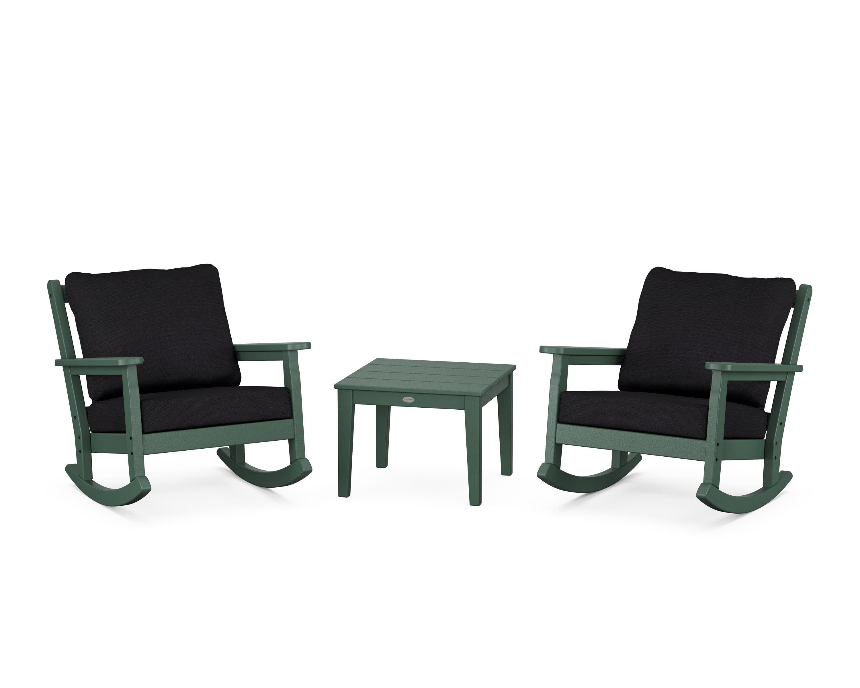 Chippendale 3-Piece Deep Seating Rocker Set in Green / Midnight Linen