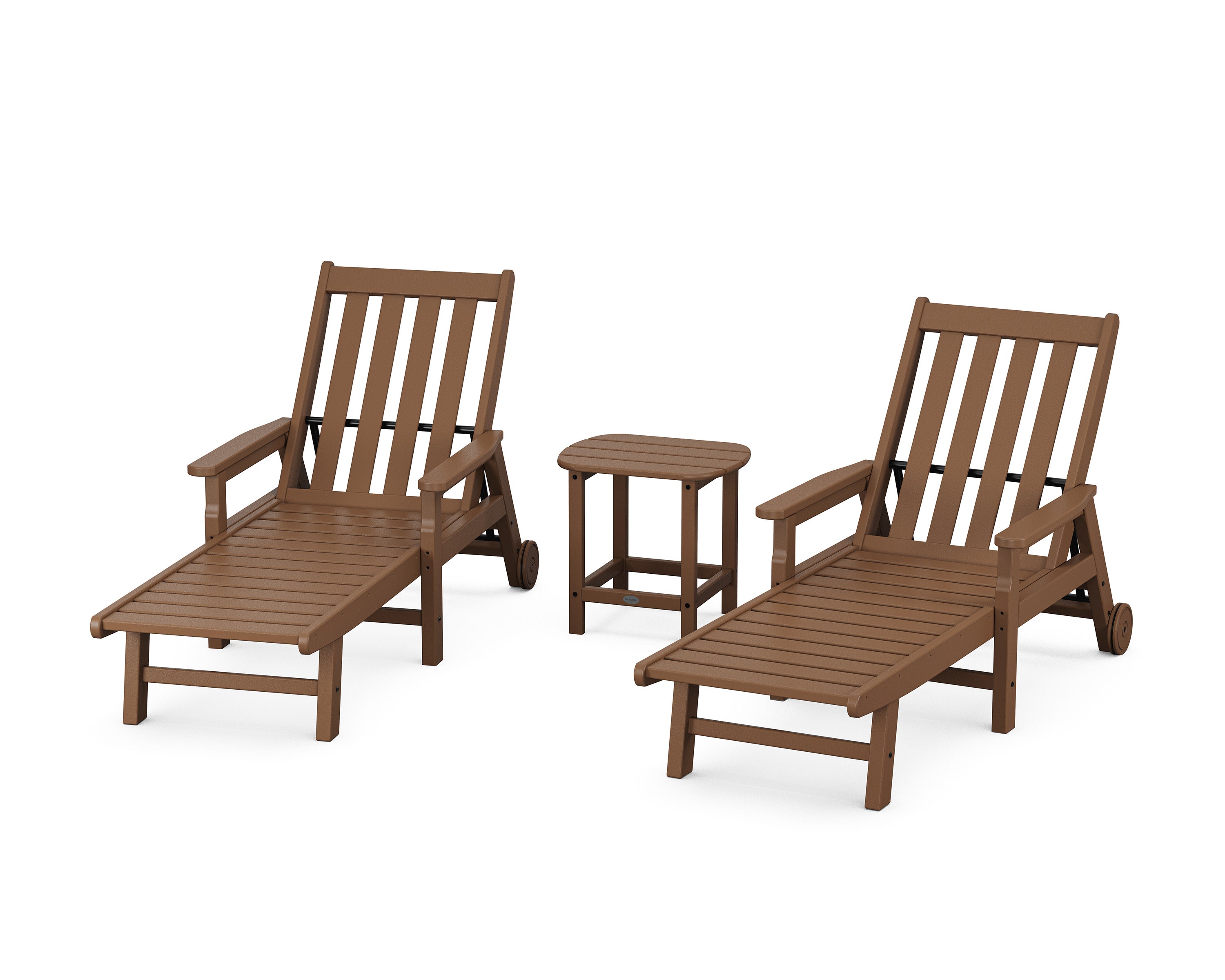 Vineyard 3-Piece Chaise with Arms and Wheels Set in Teak