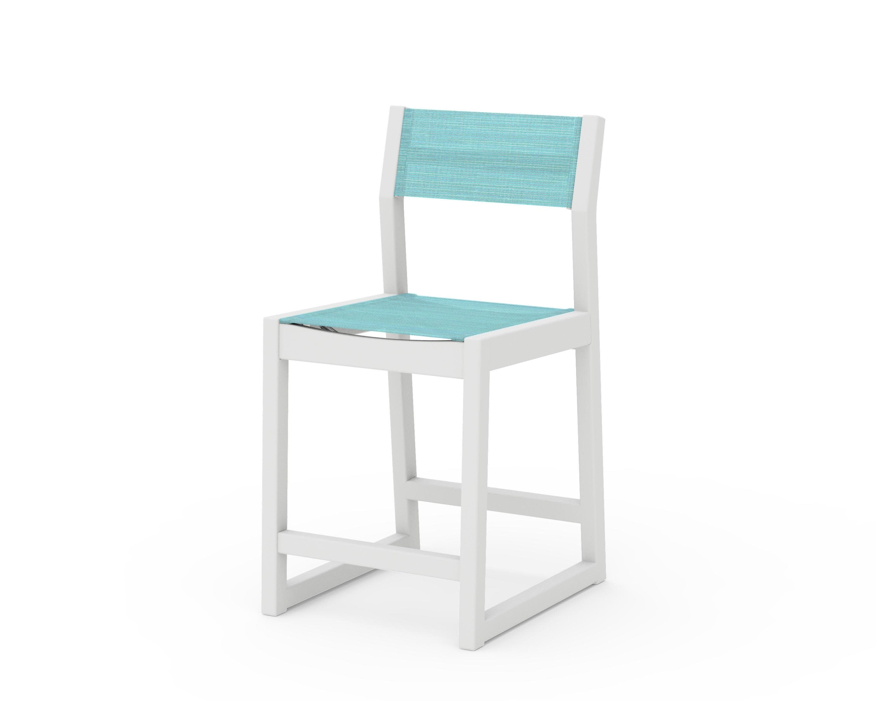 EDGE Sling Counter Side Chair in White / Dupioni Aquamarine Sling
