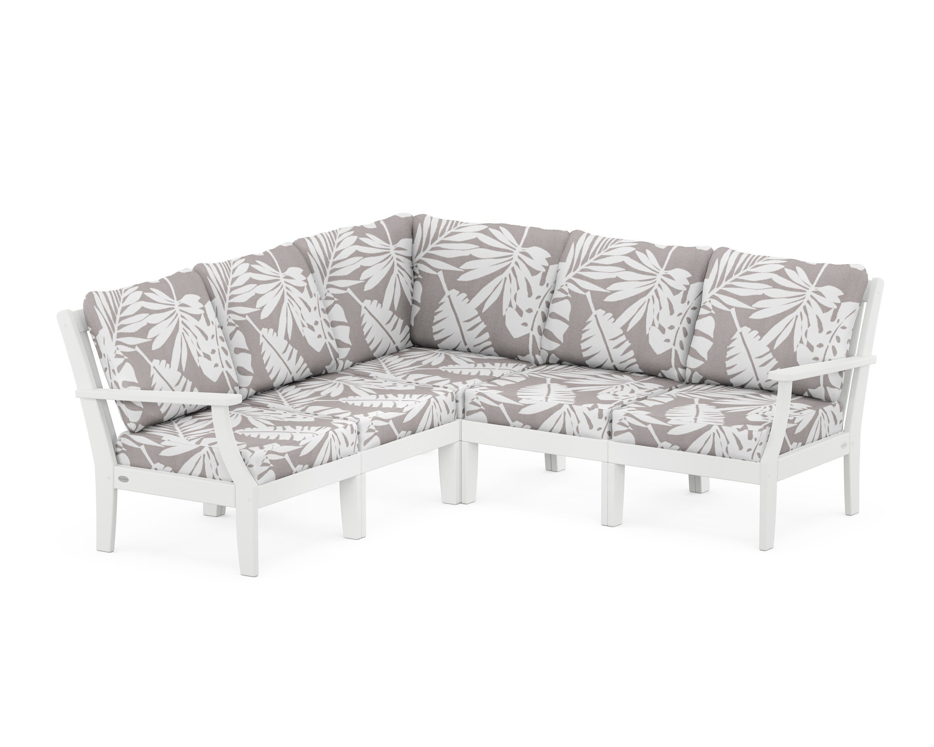 Braxton Modular 5-Piece Deep Seating Set in White / Leaf Grey Mist