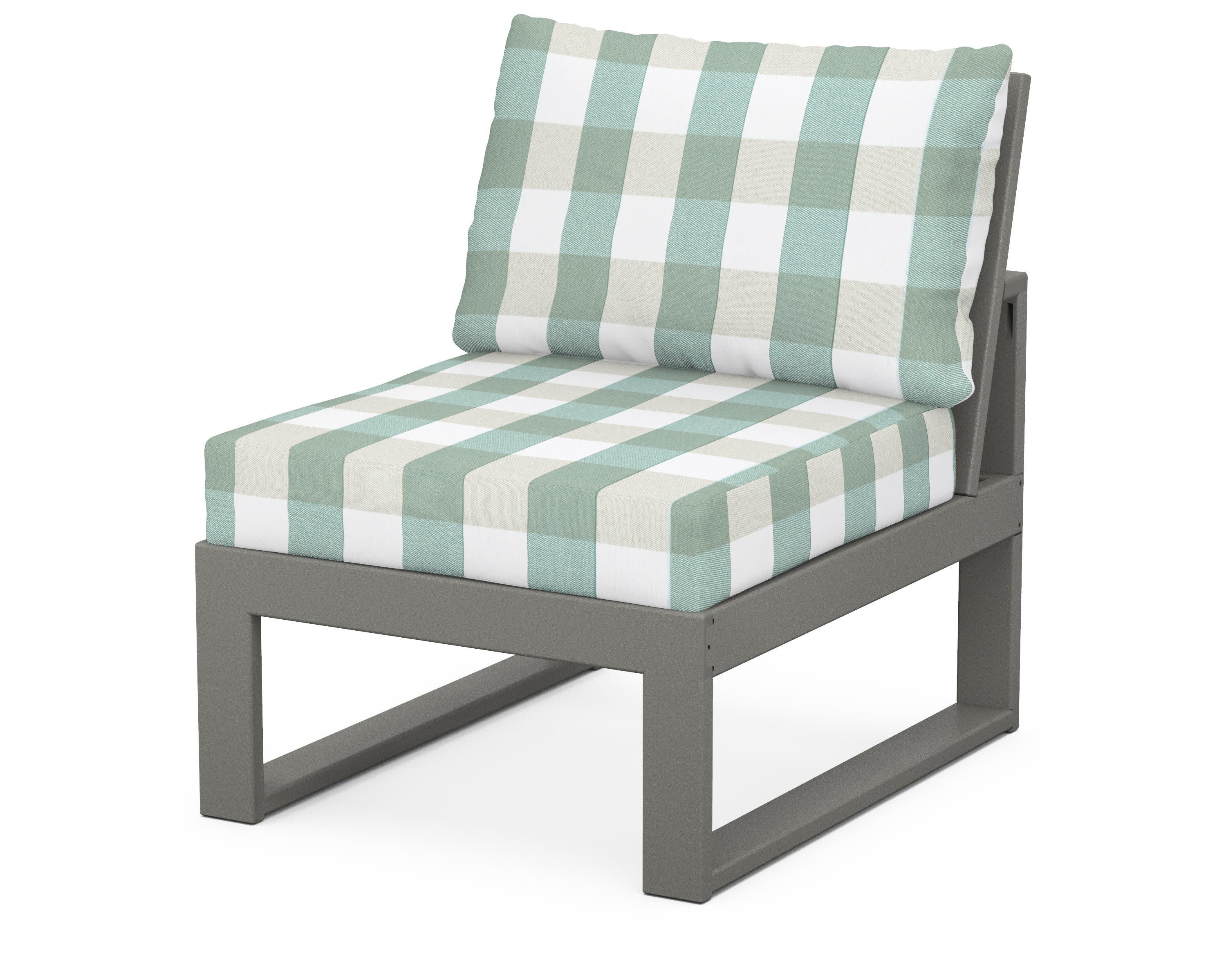 Modular Armless Chair in Slate Grey / Buffalo Plaid Glacier Spa