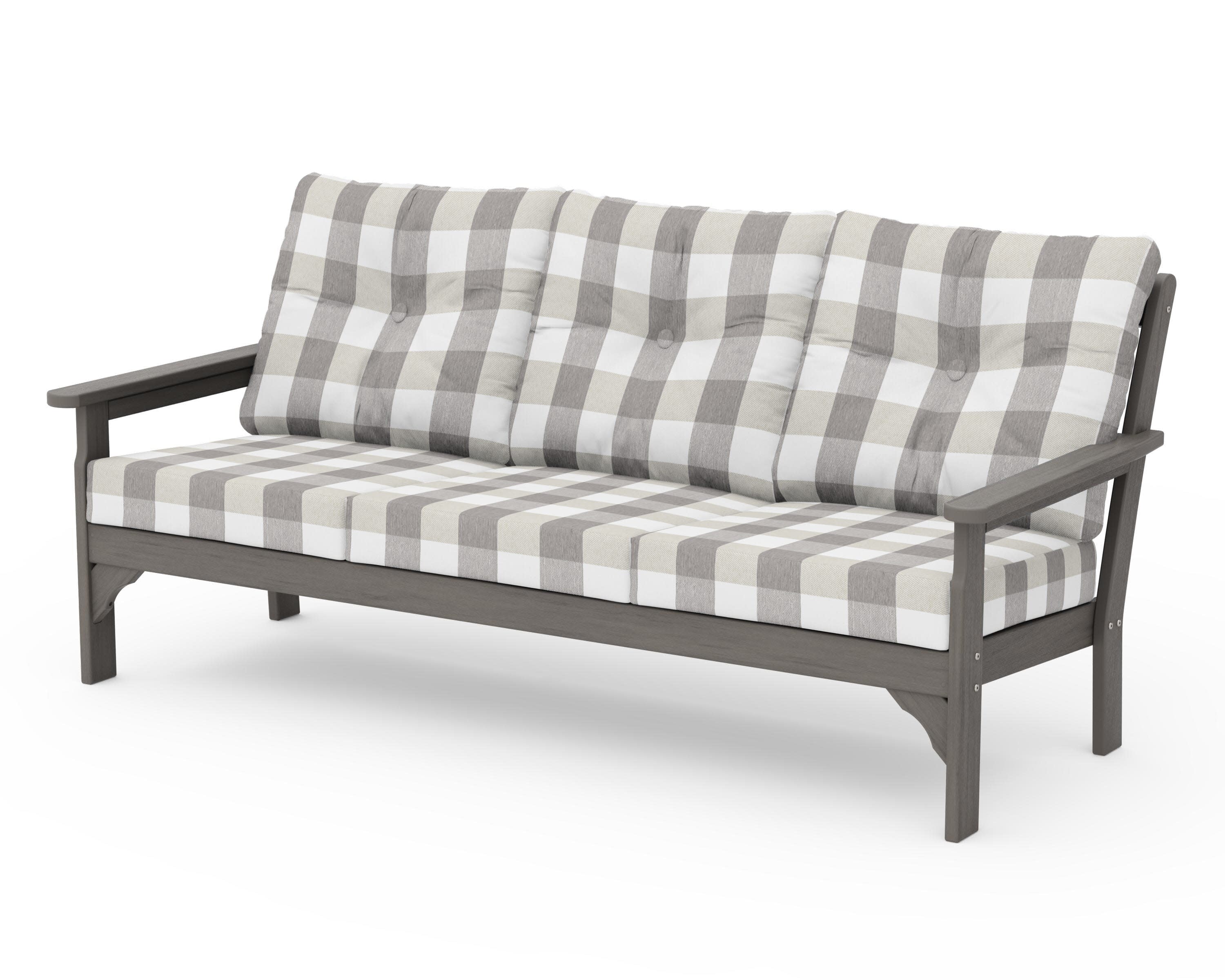 Vineyard Deep Seating Sofa in Driftwood / Buffalo Plaid Grey Mist