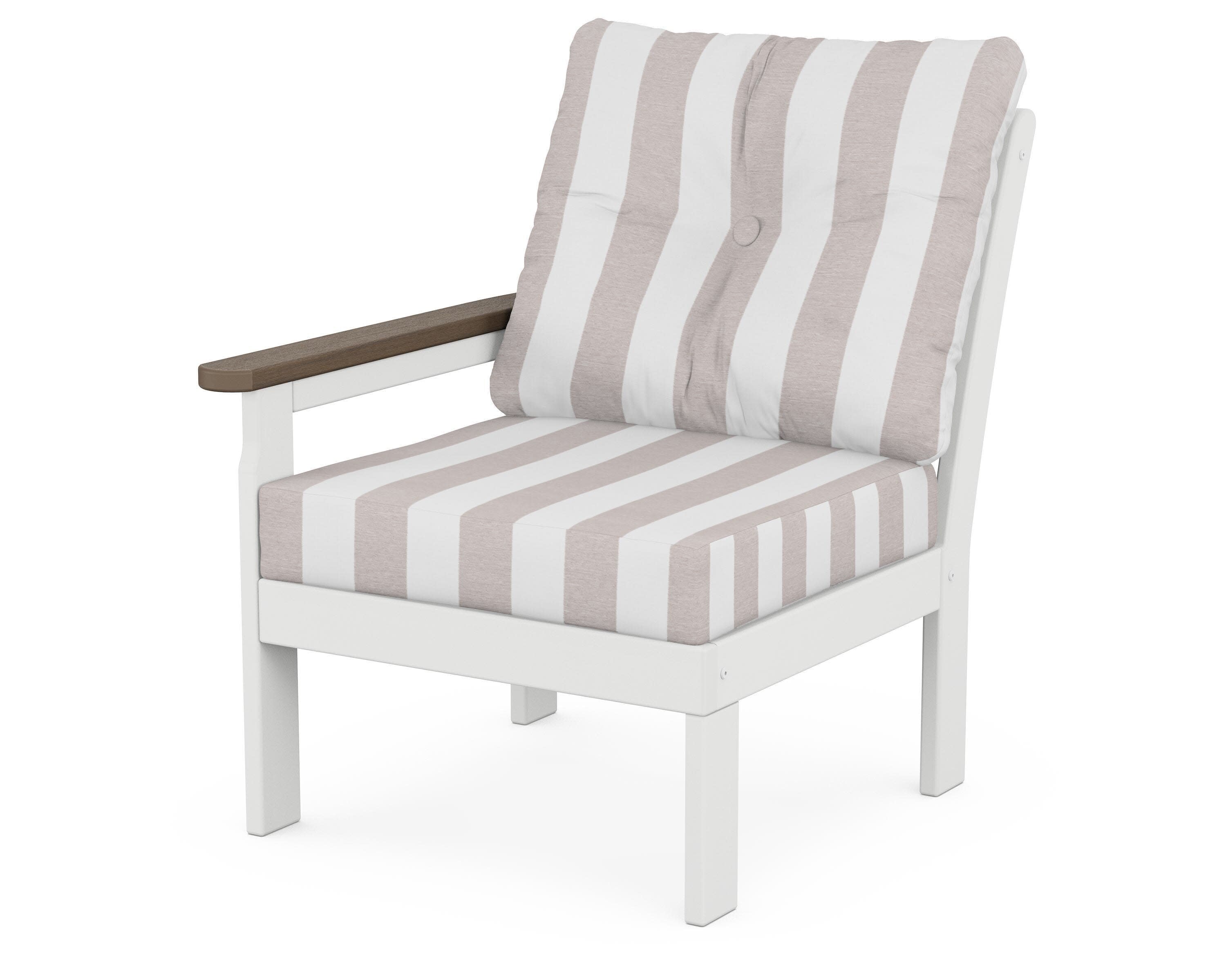 Vineyard Modular Left Arm Chair in White / Kona / Cabana Stripe Dune Burlap