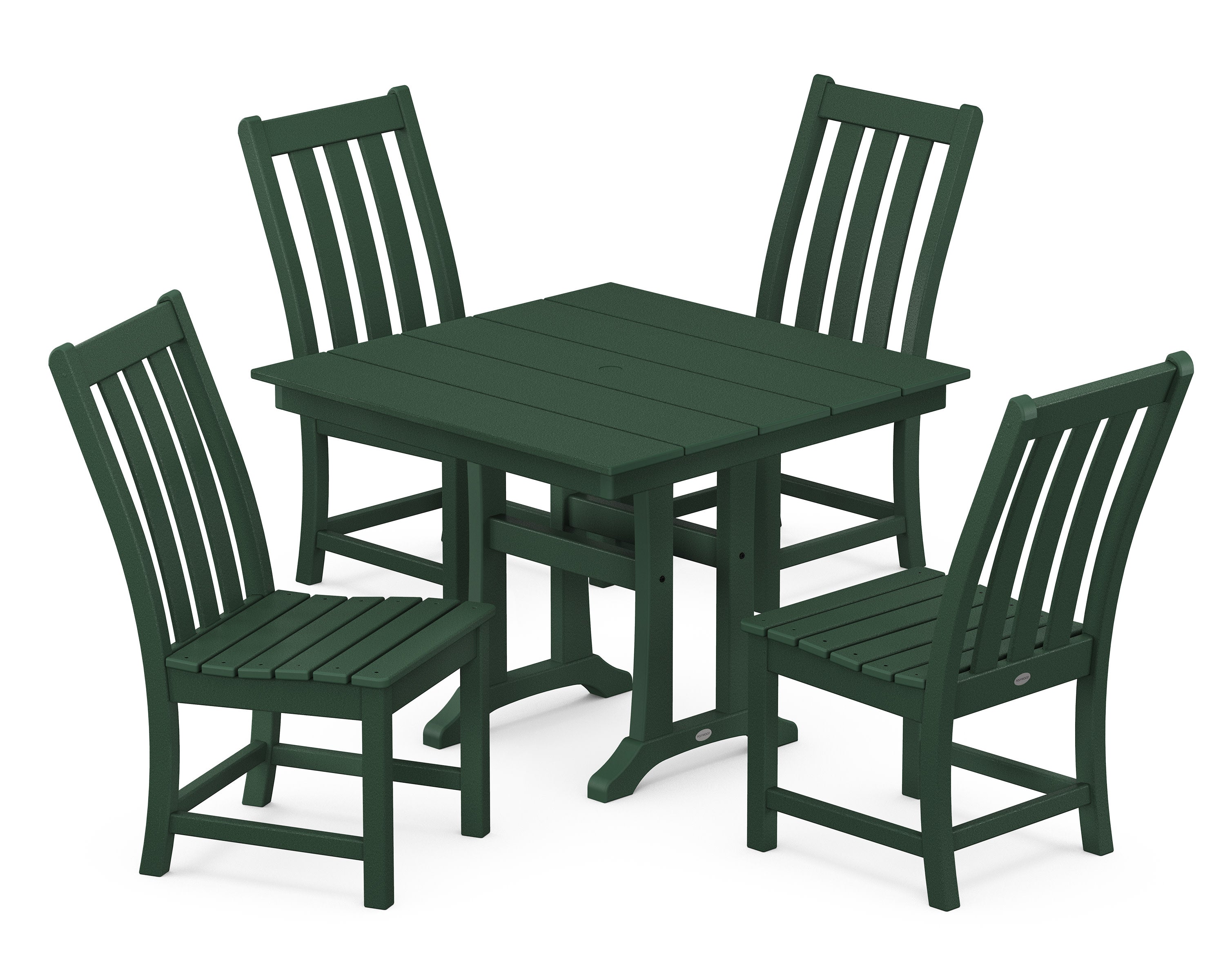 Vineyard 5-Piece Farmhouse Trestle Side Chair Dining Set in Green