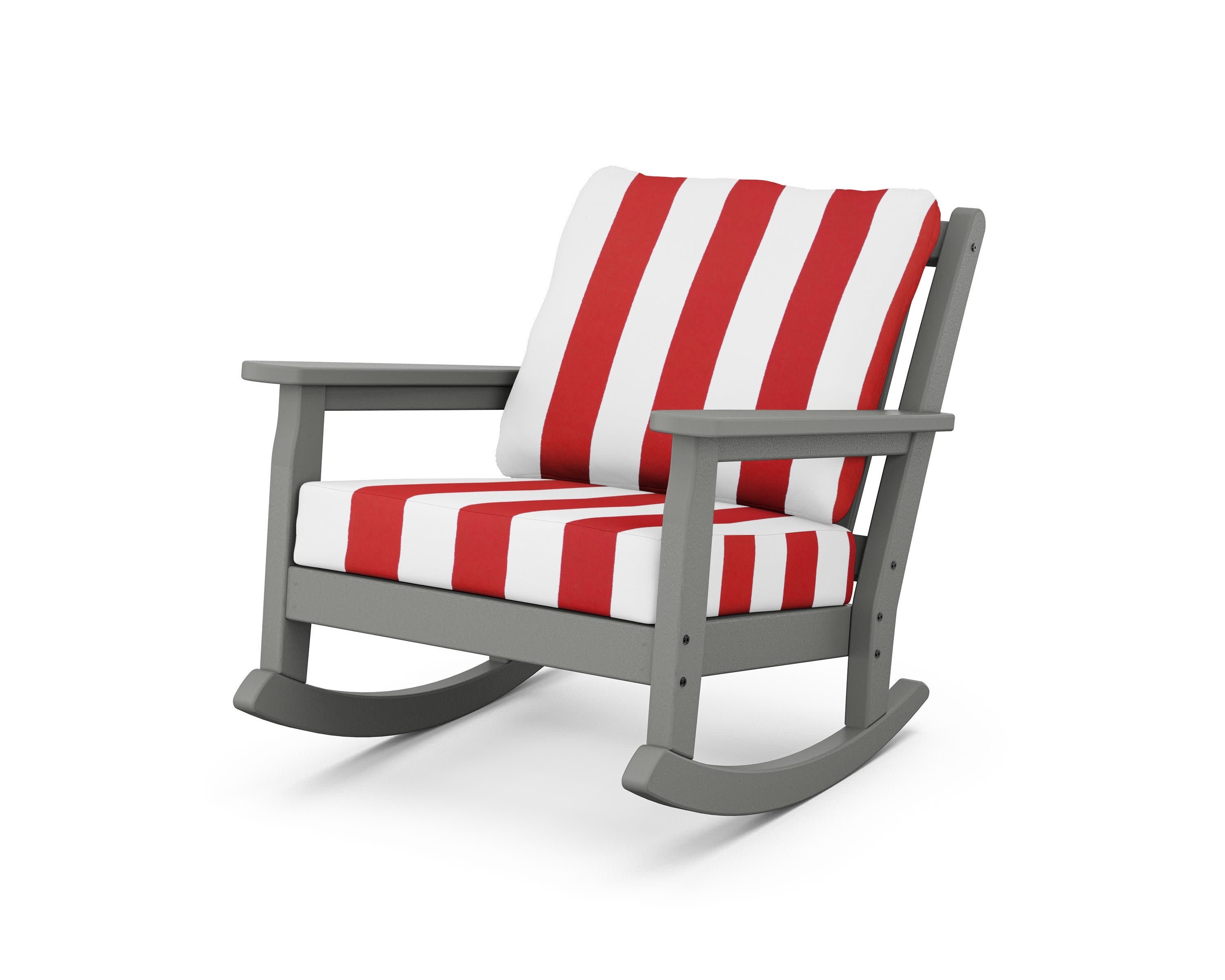 Chippendale Deep Seating Rocking Chair in Slate Grey / Cabana Stripe Crimson