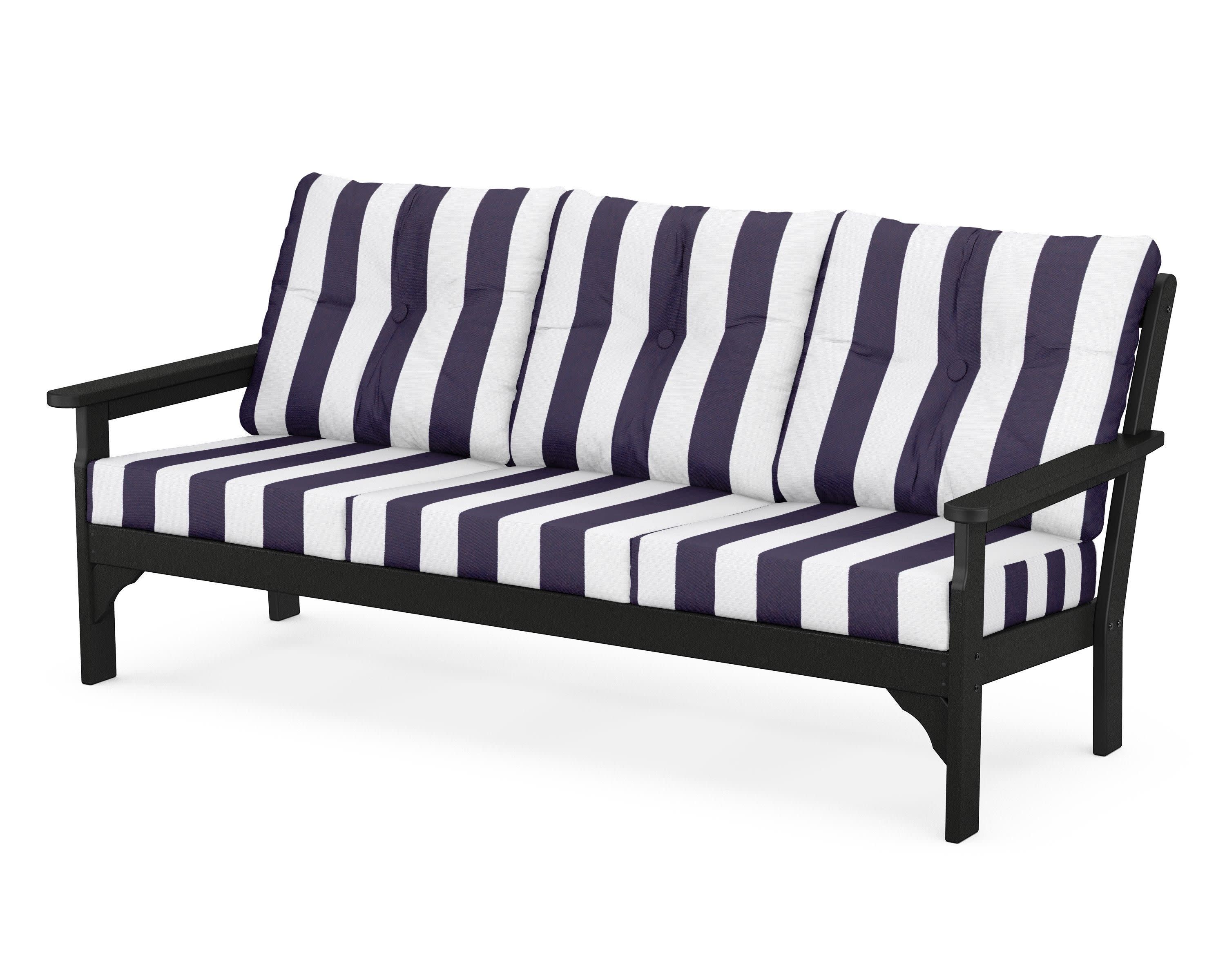 Vineyard Deep Seating Sofa in Black / Cabana Stripe Navy