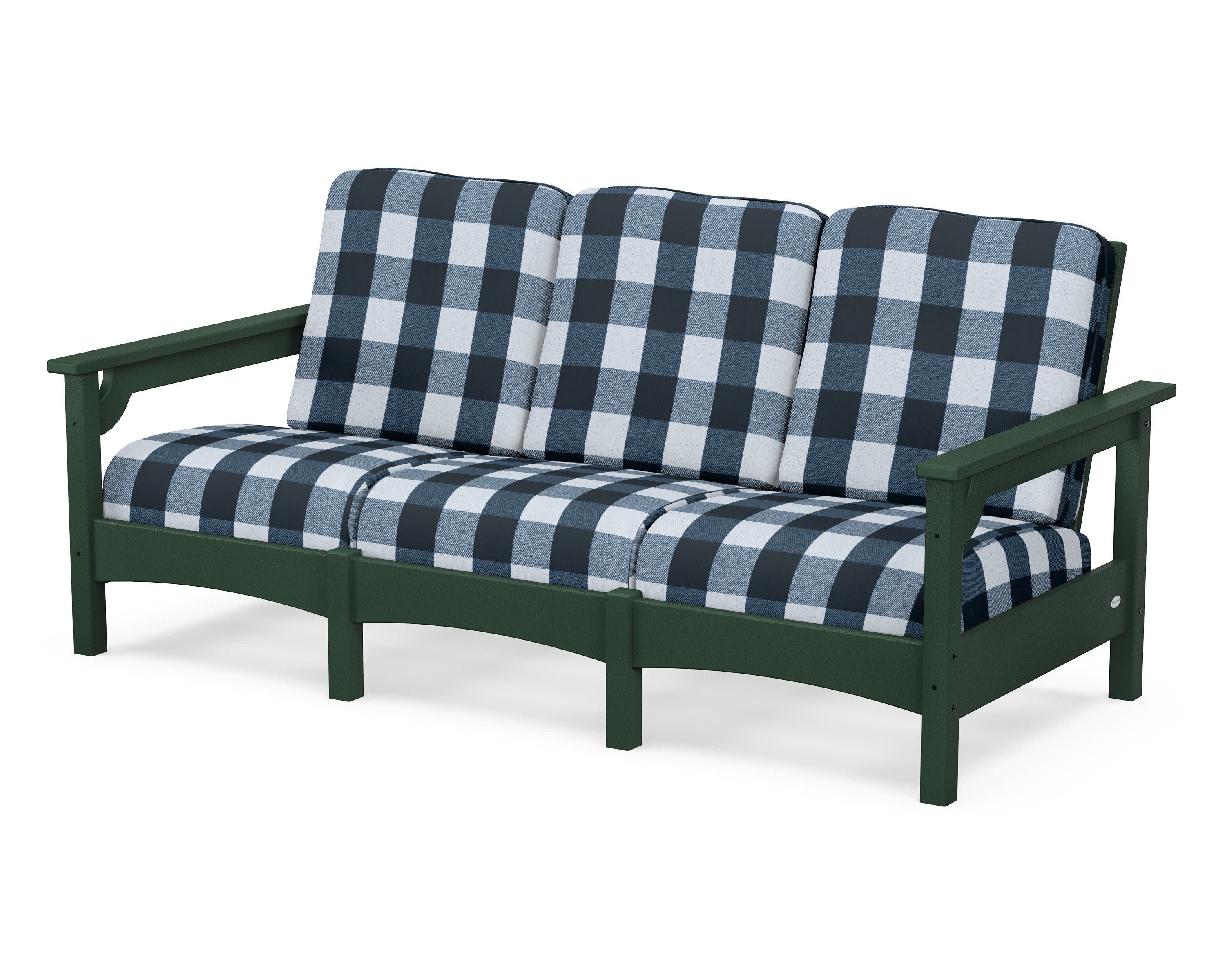 Club Sofa in Green / Buffalo Plaid Marine Indigo