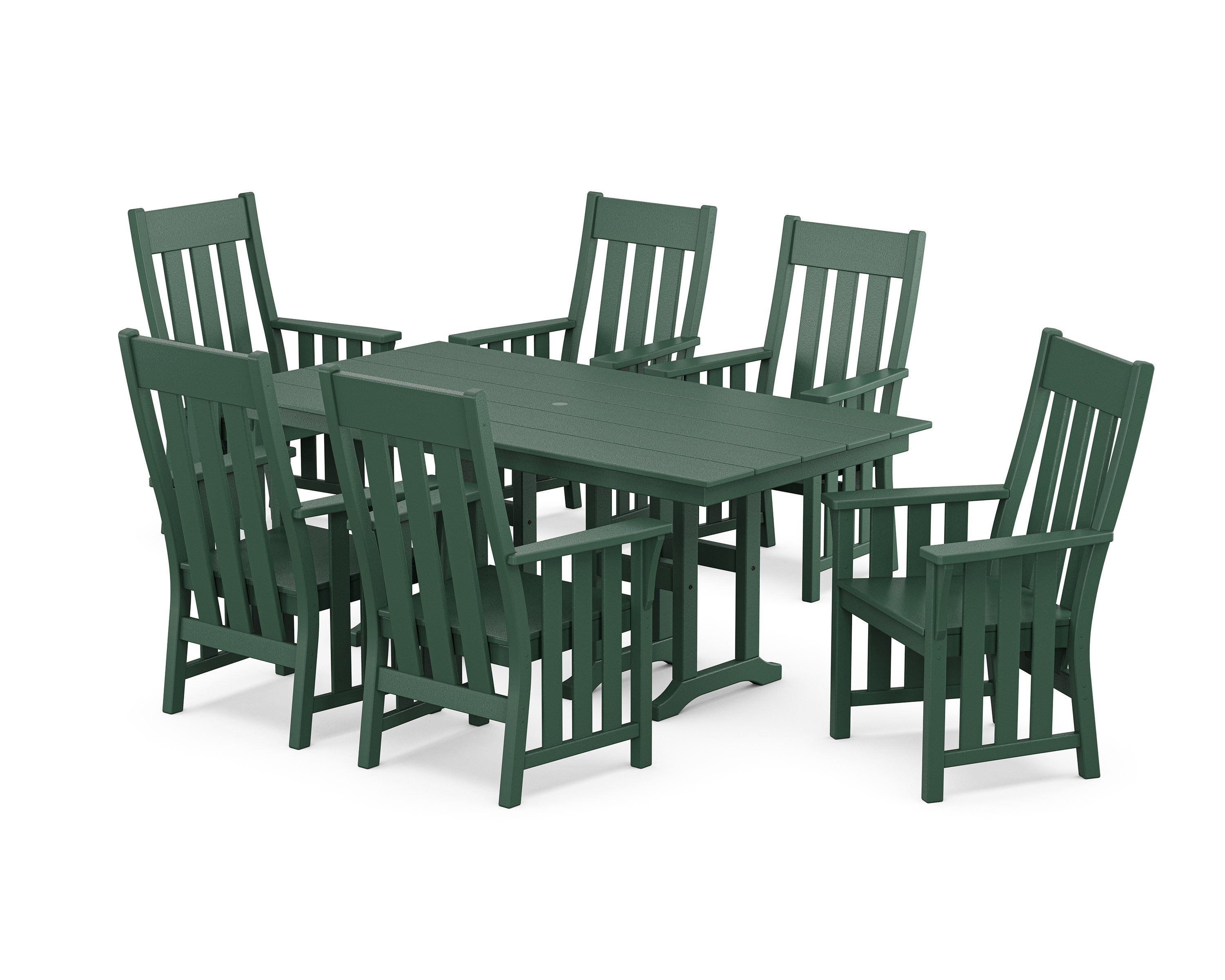 Acadia Arm Chair 7-Piece Farmhouse Dining Set in Green