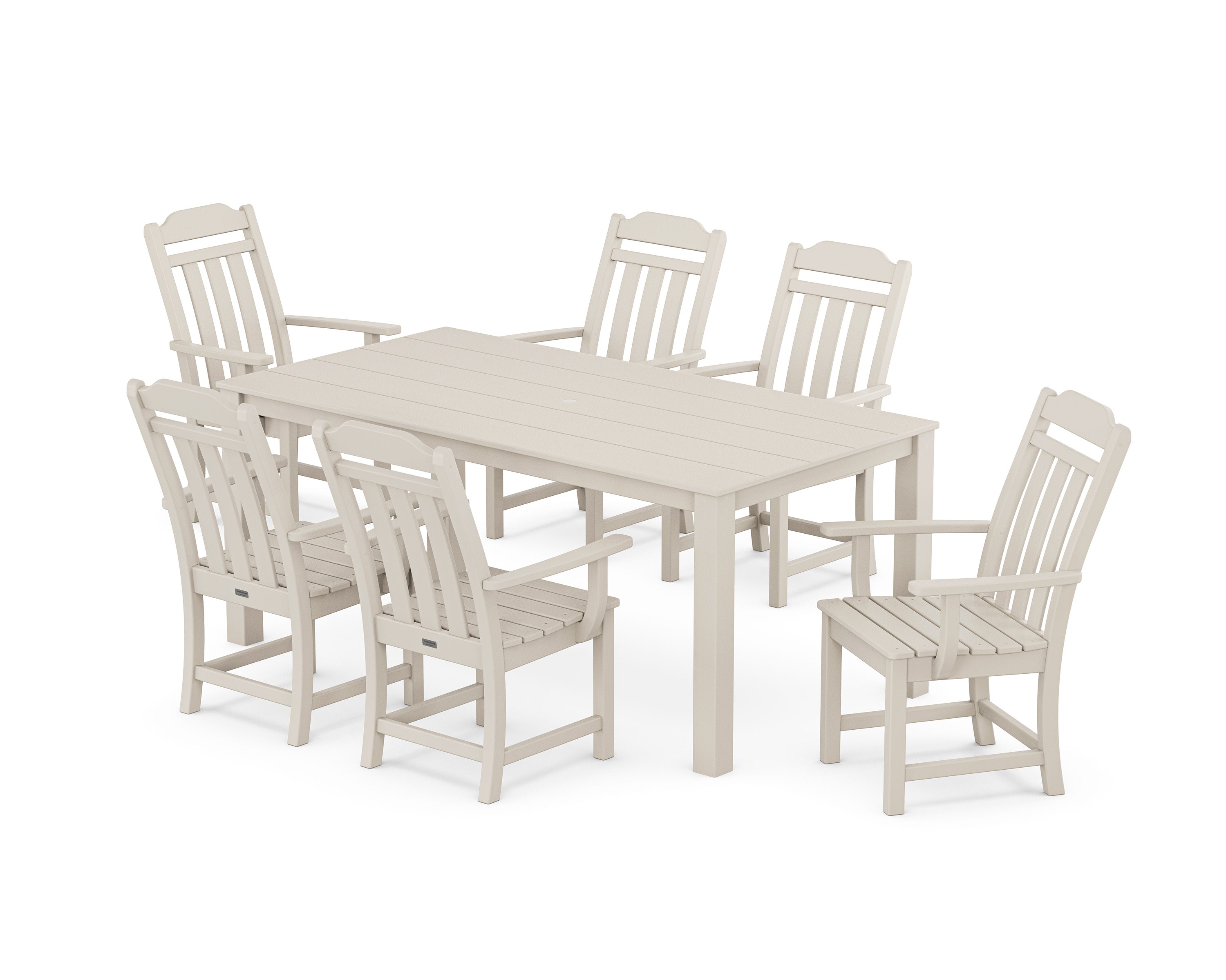 Cottage Arm Chair 7-Piece Parsons Dining Set in Sand