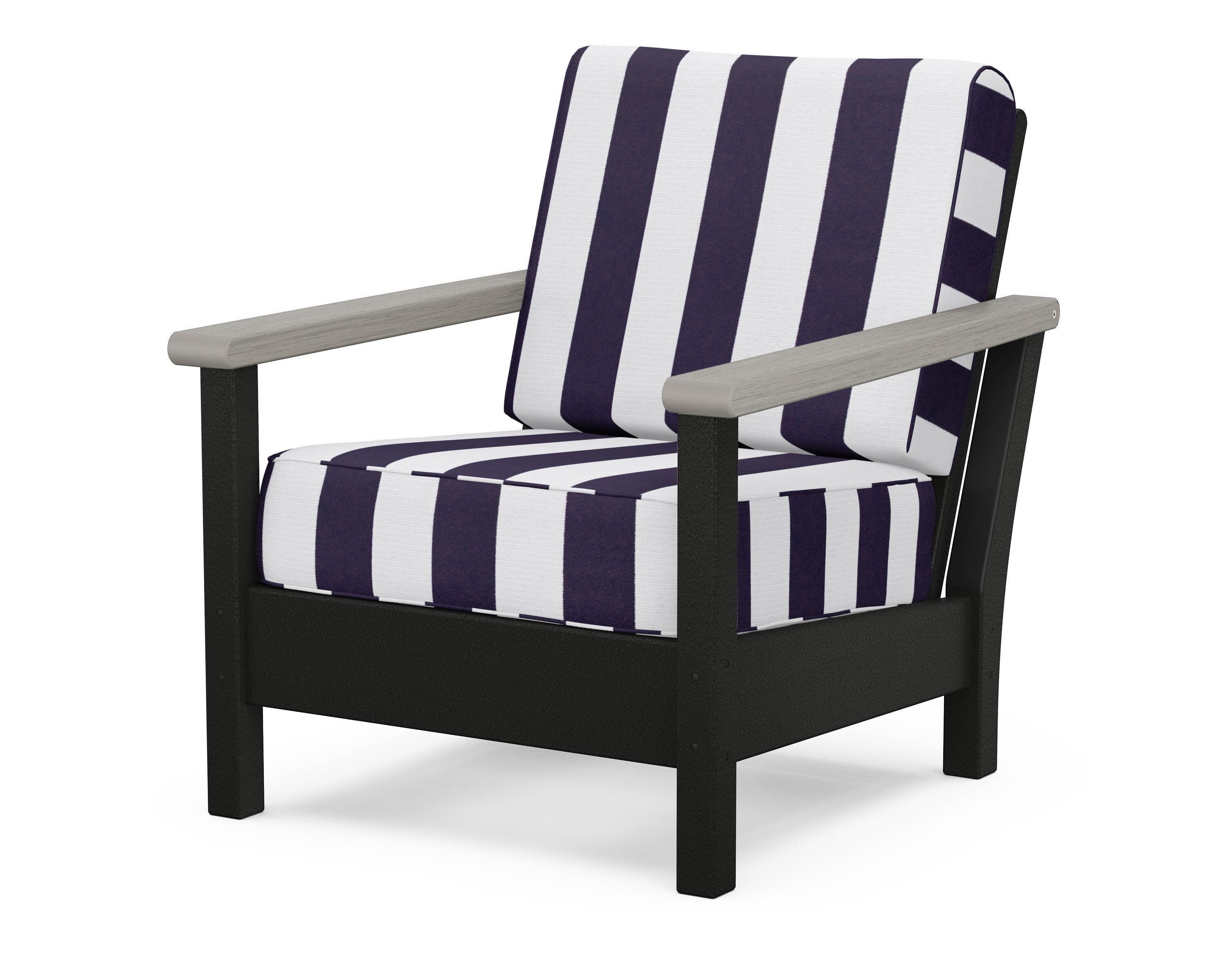 Harbour Deep Seating Chair in Black / Driftwood / Cabana Stripe Navy