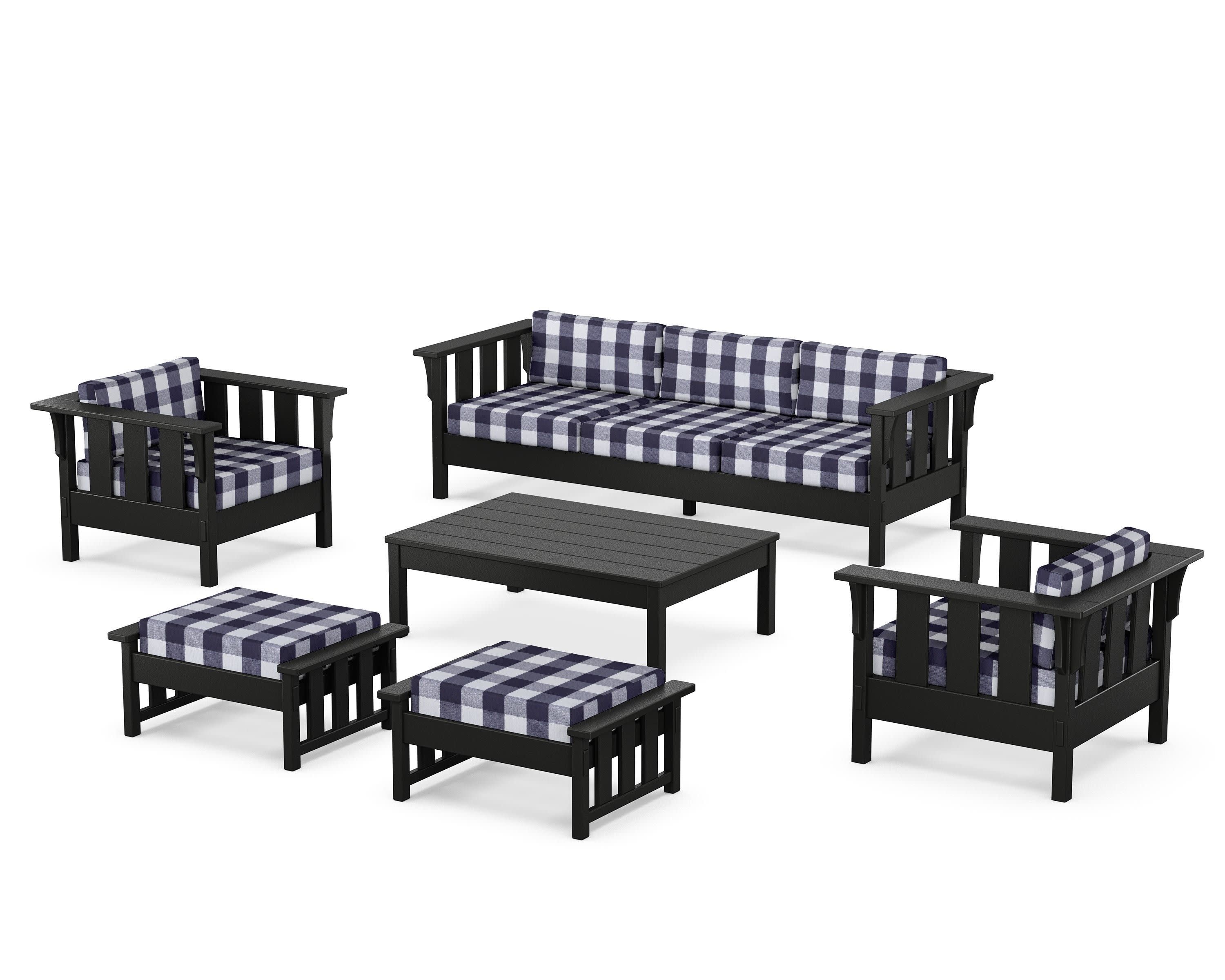 Acadia 6-Piece Lounge Sofa Set in Black / Buffalo Plaid Navy