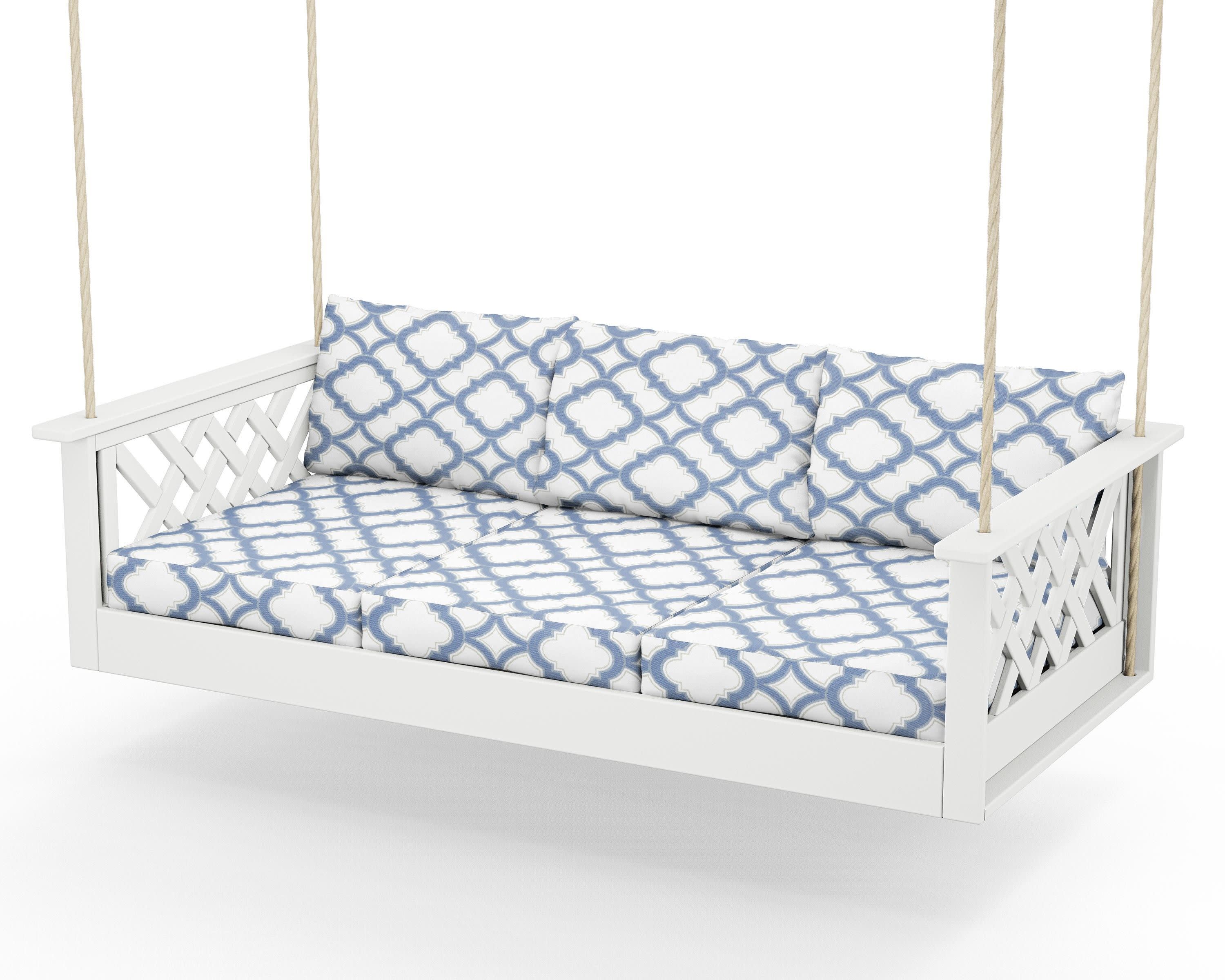 Wovendale Daybed Swing in White / Trellis Sky Blue