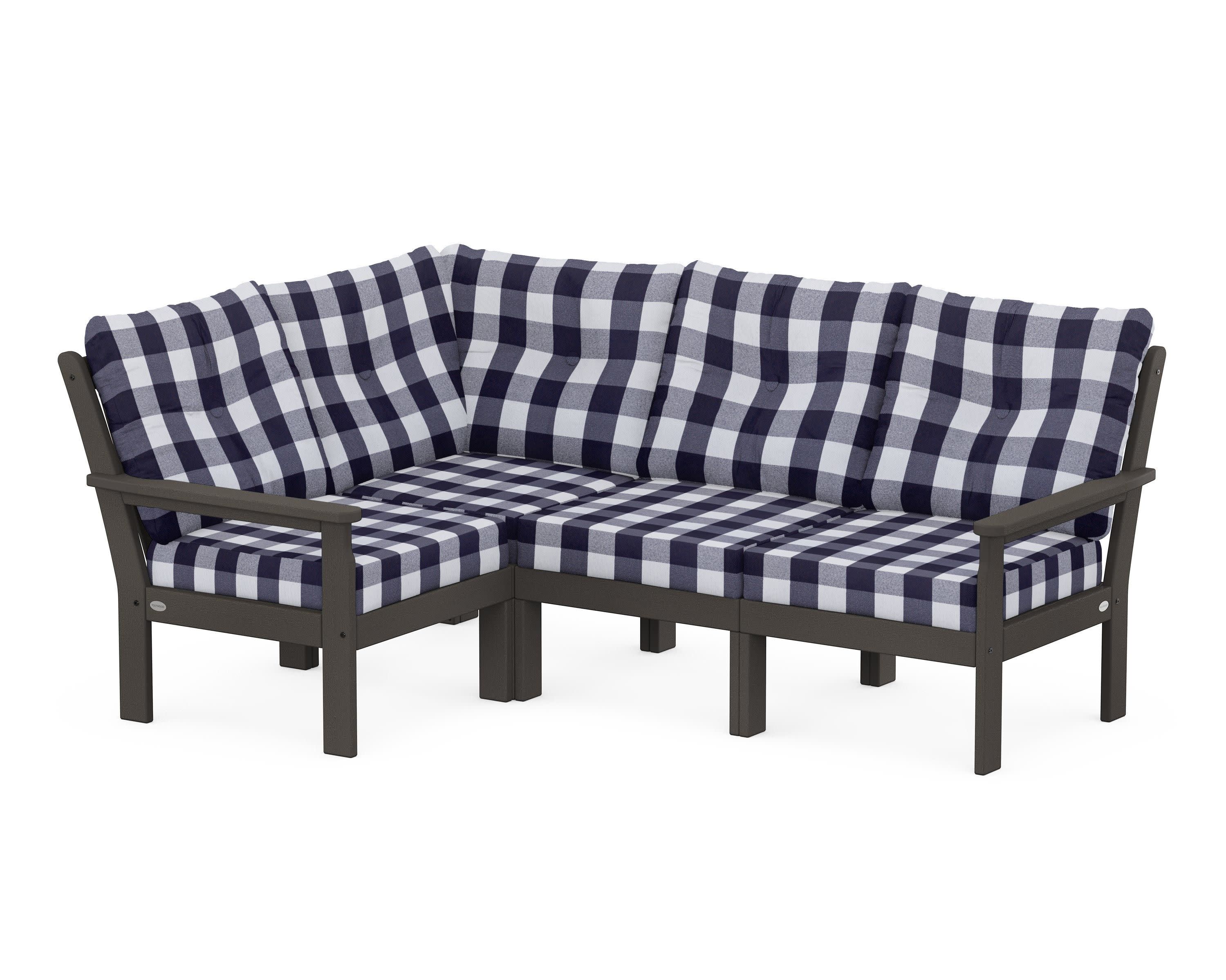 Vineyard 4-Piece Sectional in Vintage Coffee / Buffalo Plaid Navy
