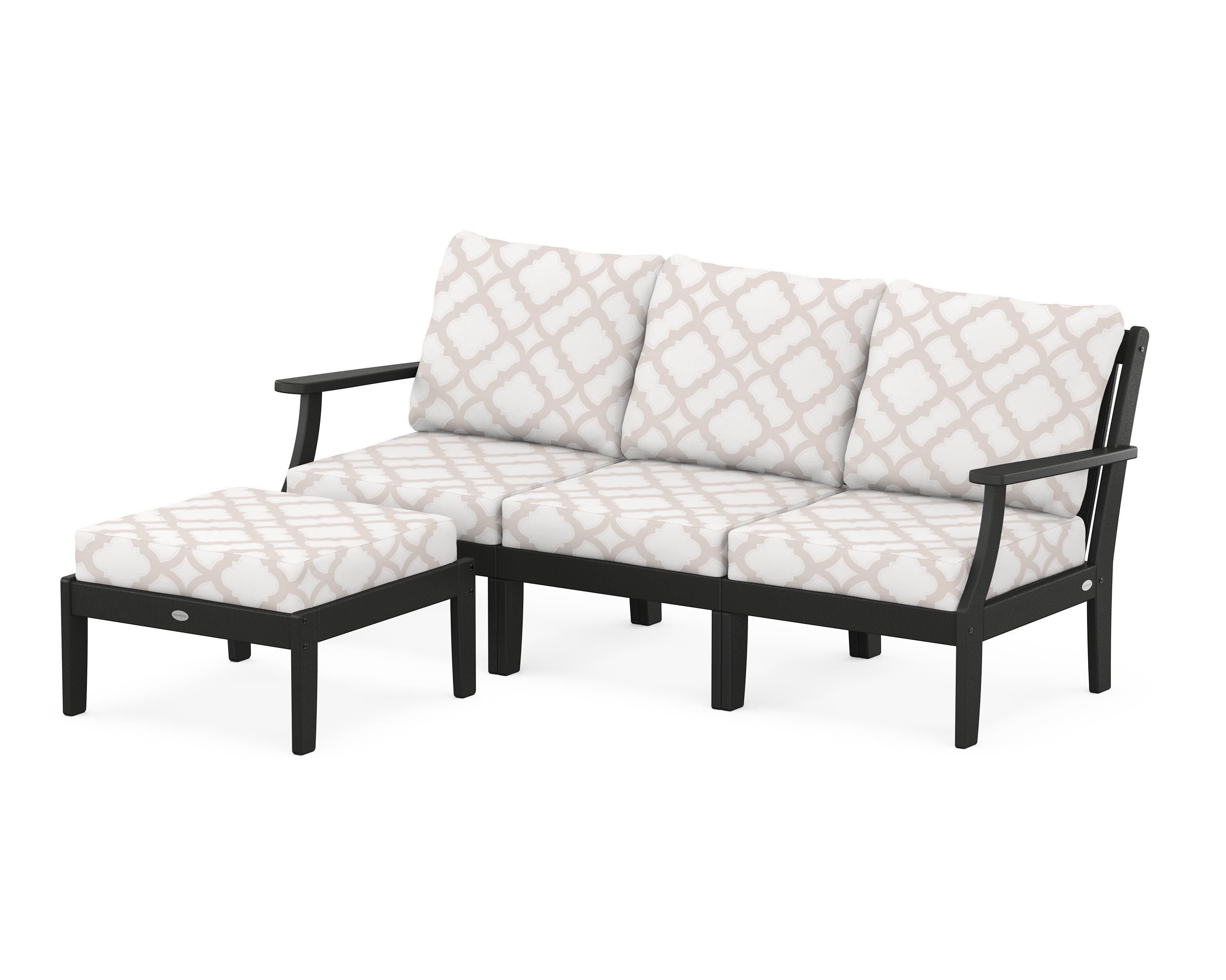 Braxton Modular 4-Piece Deep Seating Set with Ottoman in Black / Trellis Dune Burlap
