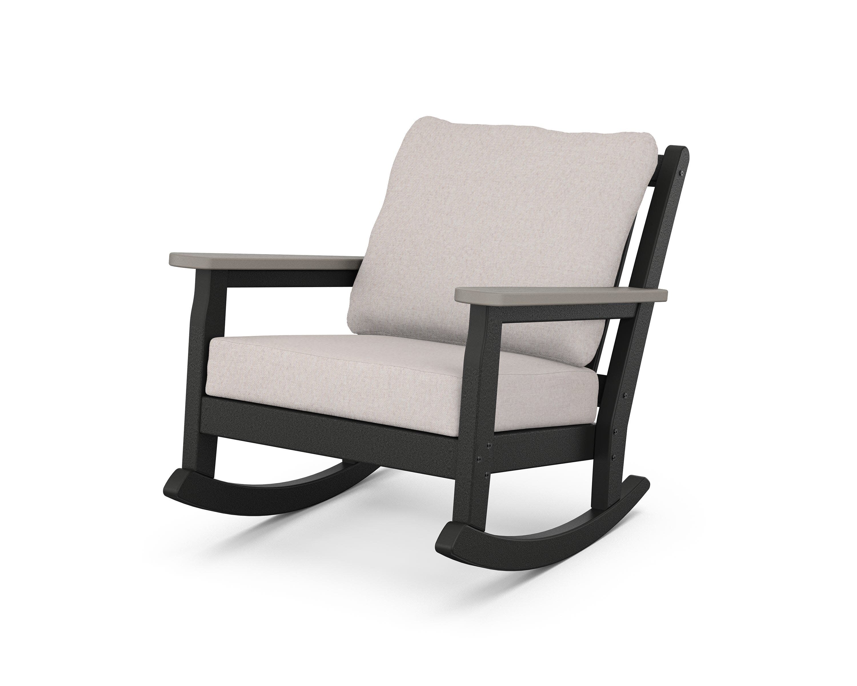 Chippendale Deep Seating Rocking Chair in Black / Driftwood / Dune Burlap