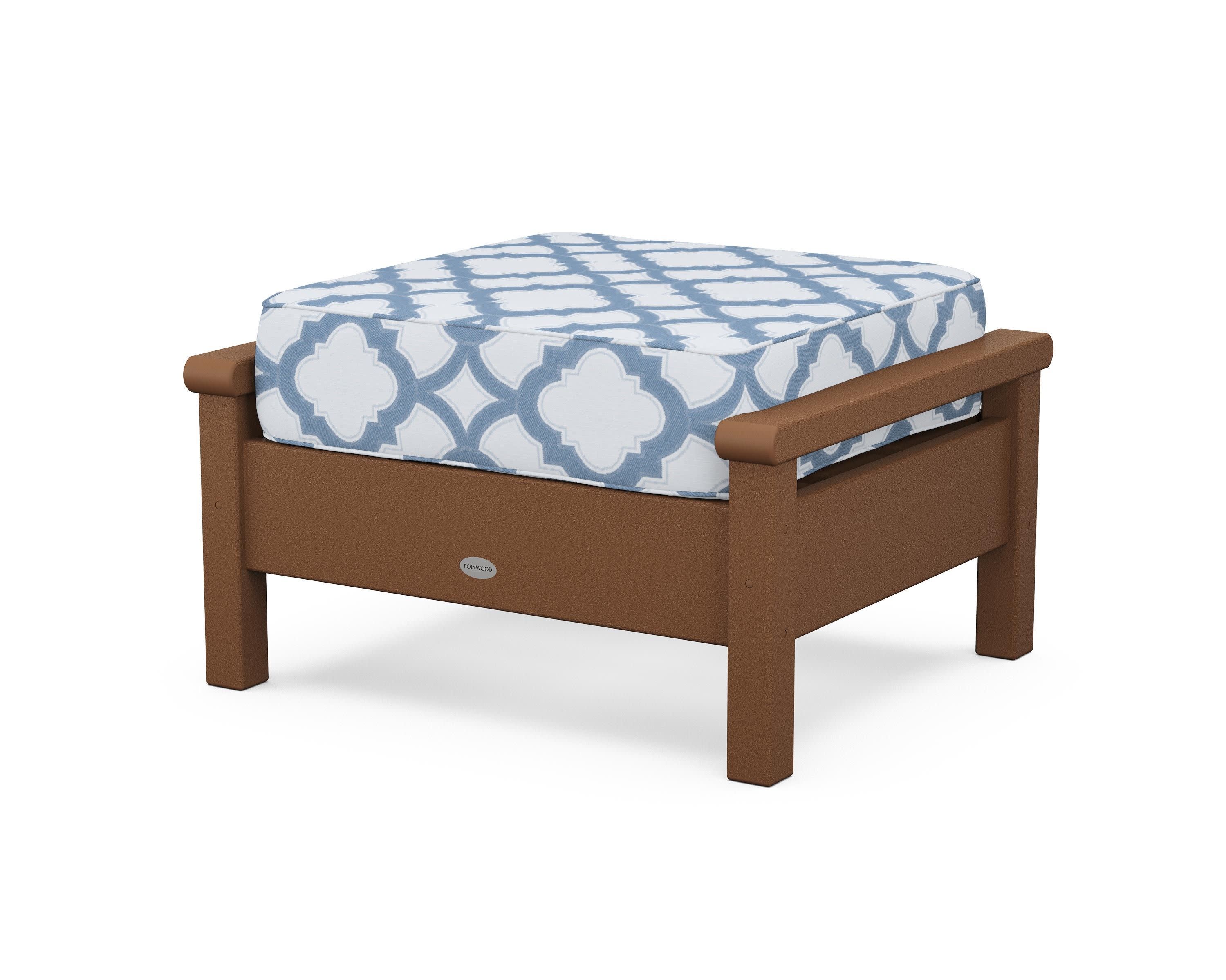 Harbour Deep Seating Ottoman in Teak / Trellis Sky Blue