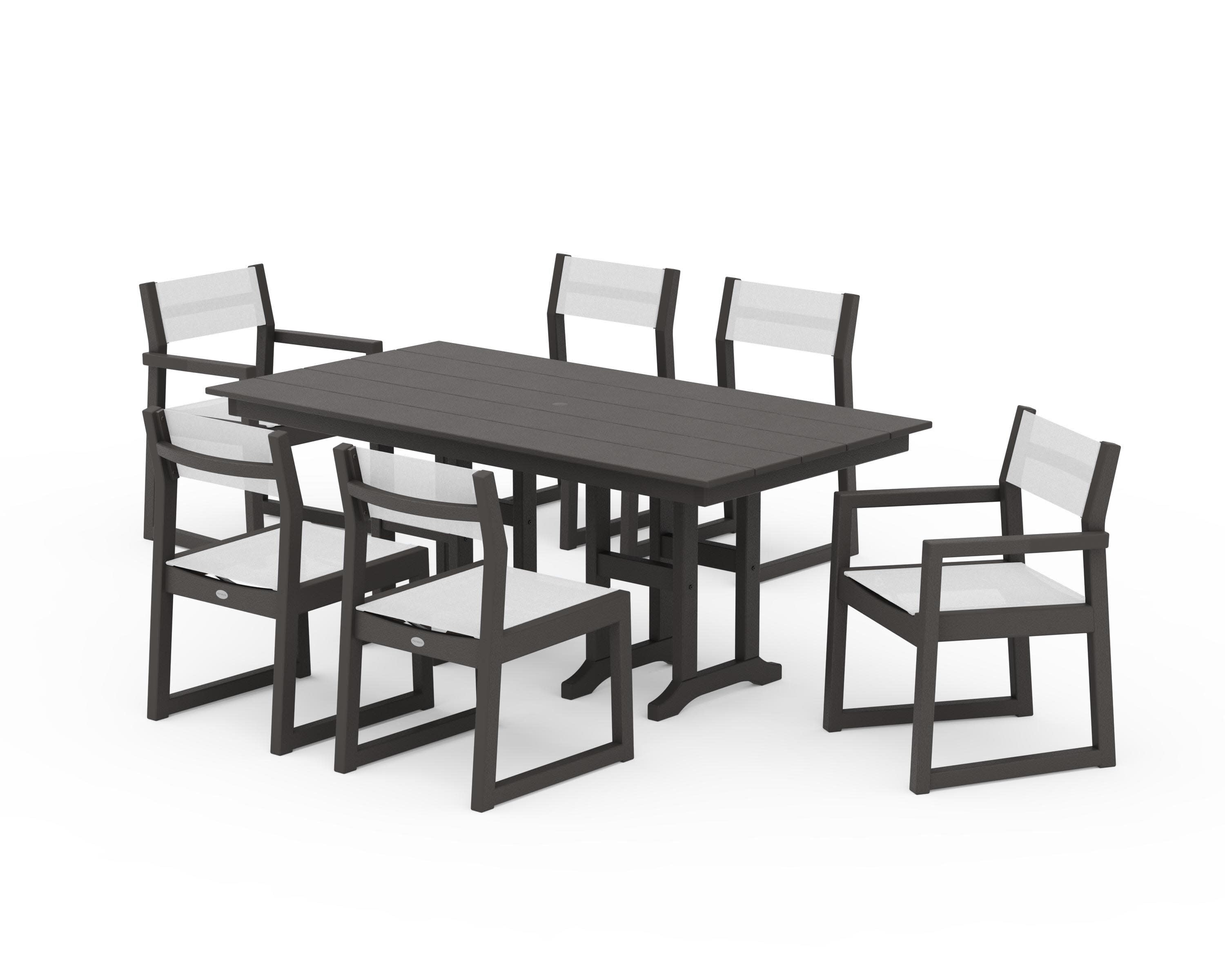 EDGE Sling 7-Piece Farmhouse Dining Set in Vintage Coffee / White Sling