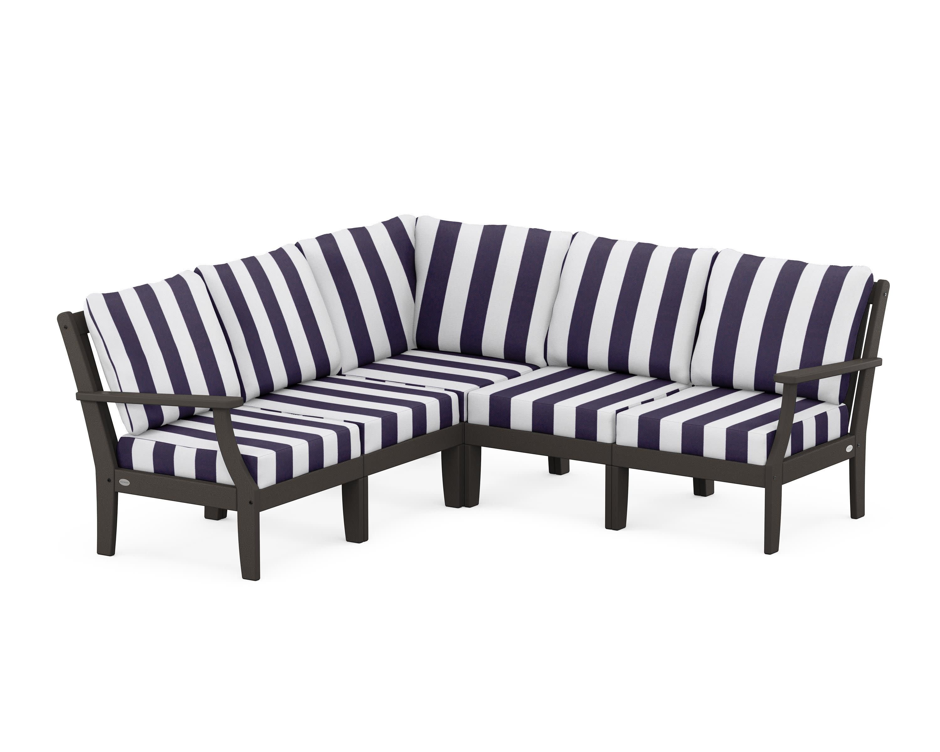 Braxton Modular 5-Piece Deep Seating Set in Vintage Coffee / Cabana Stripe Navy