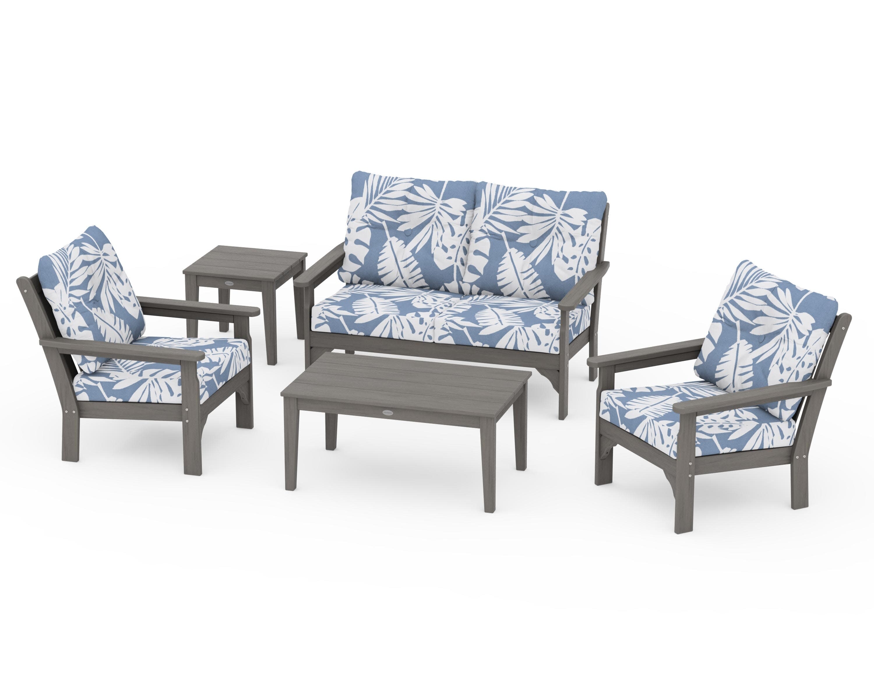 Vineyard 5-Piece Deep Seating Set in Driftwood / Leaf Sky Blue