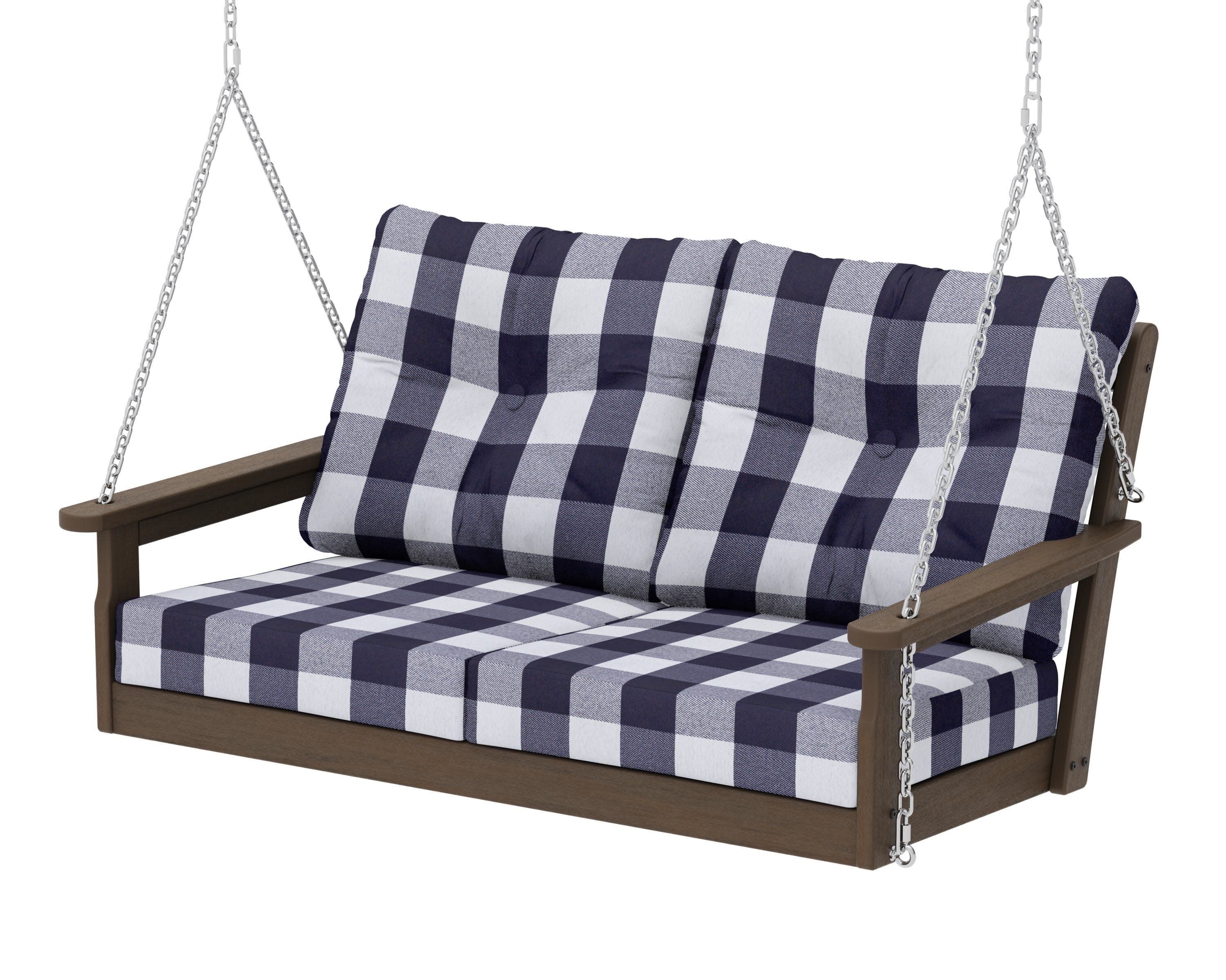 Vineyard Deep Seating Swing in Kona / Buffalo Plaid Navy