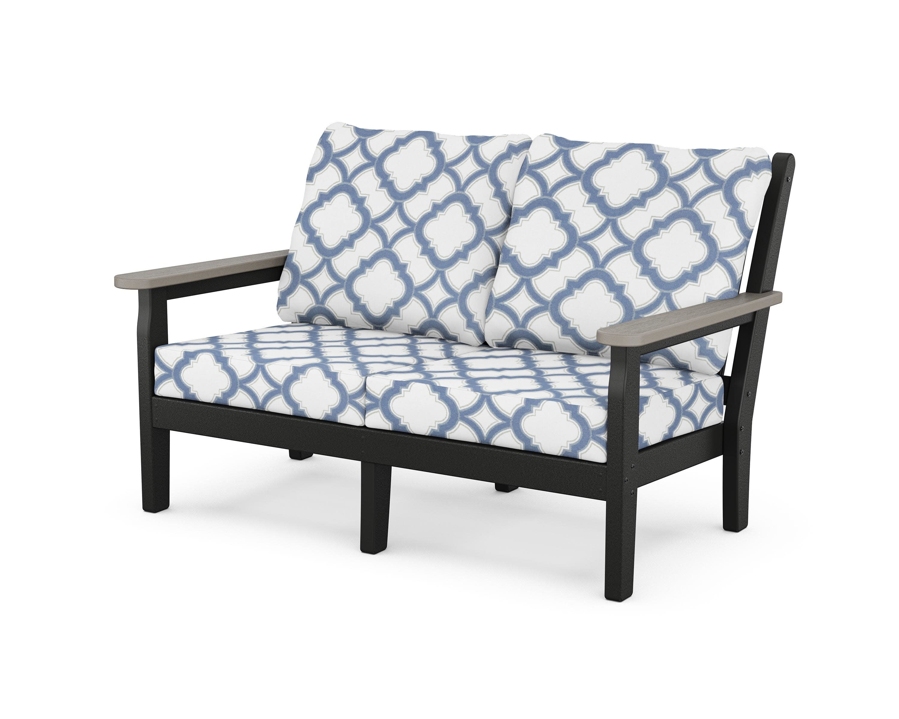 Chippendale Deep Seating Loveseat in Black / Driftwood / Trellis Sky Blue