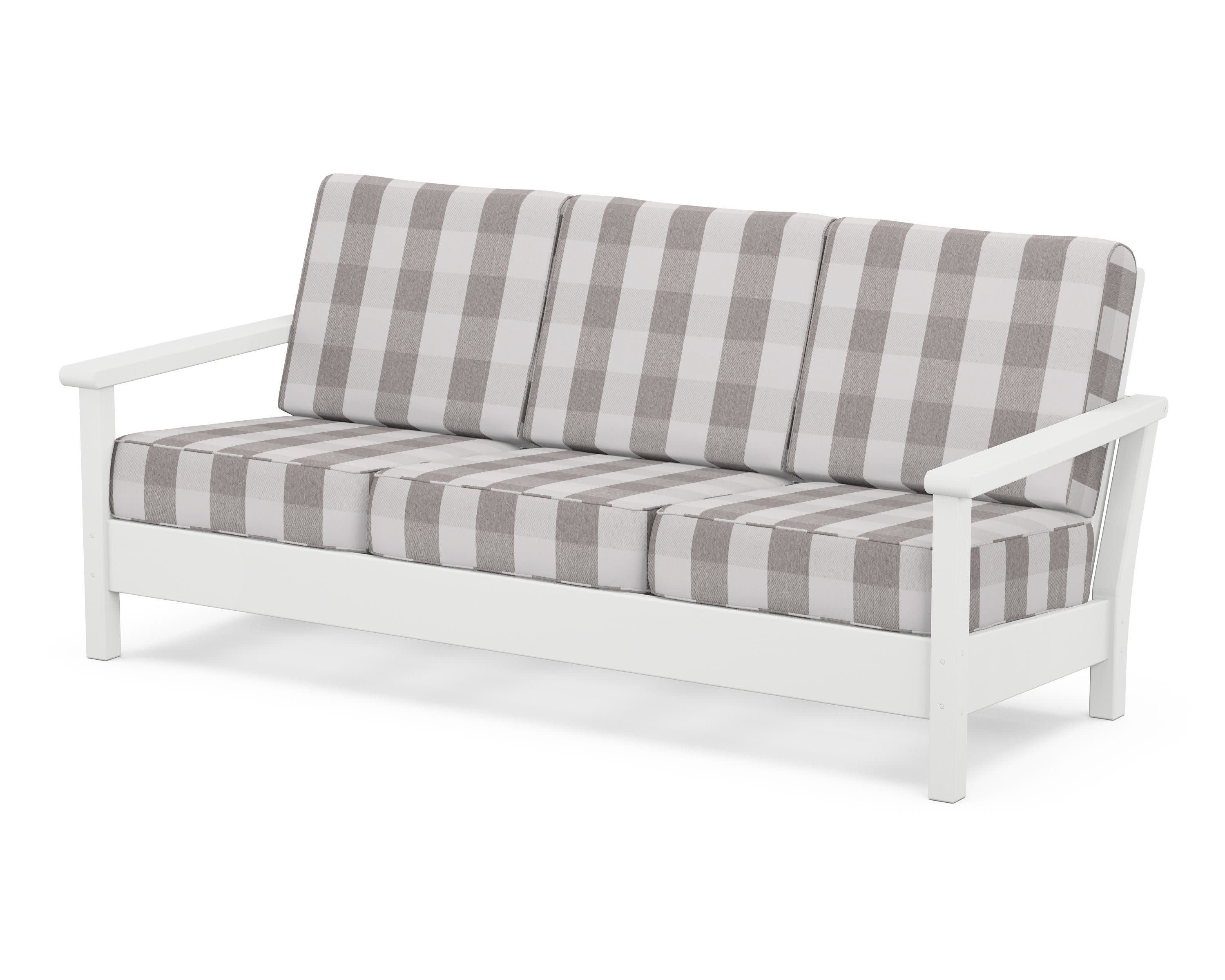 Harbour Deep Seating Sofa in White / Buffalo Plaid Grey Mist