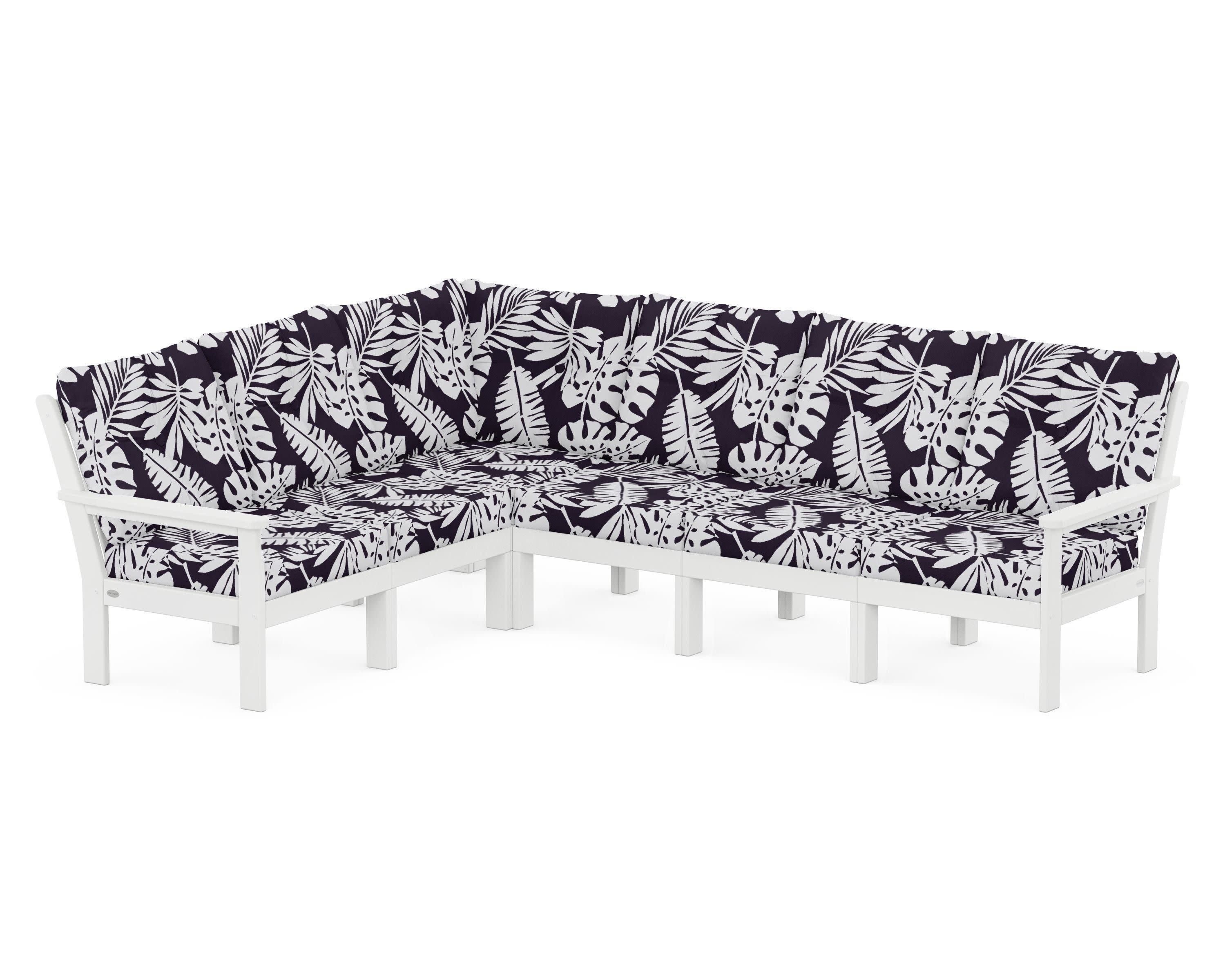 Vineyard 6-Piece Sectional in White / Leaf Navy