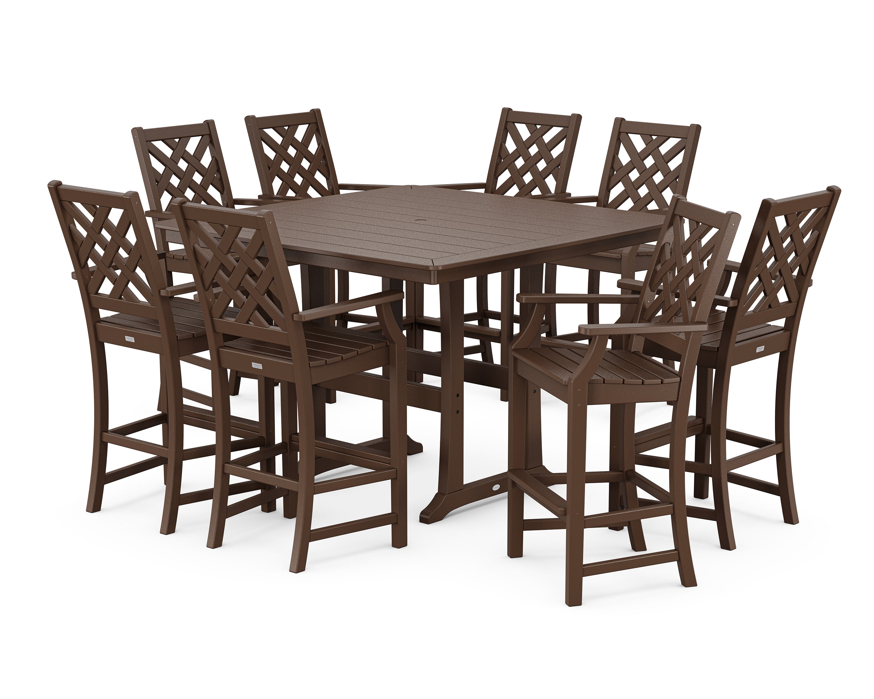 Wovendale 9-Piece Square Bar Set with Trestle Legs in Mahogany