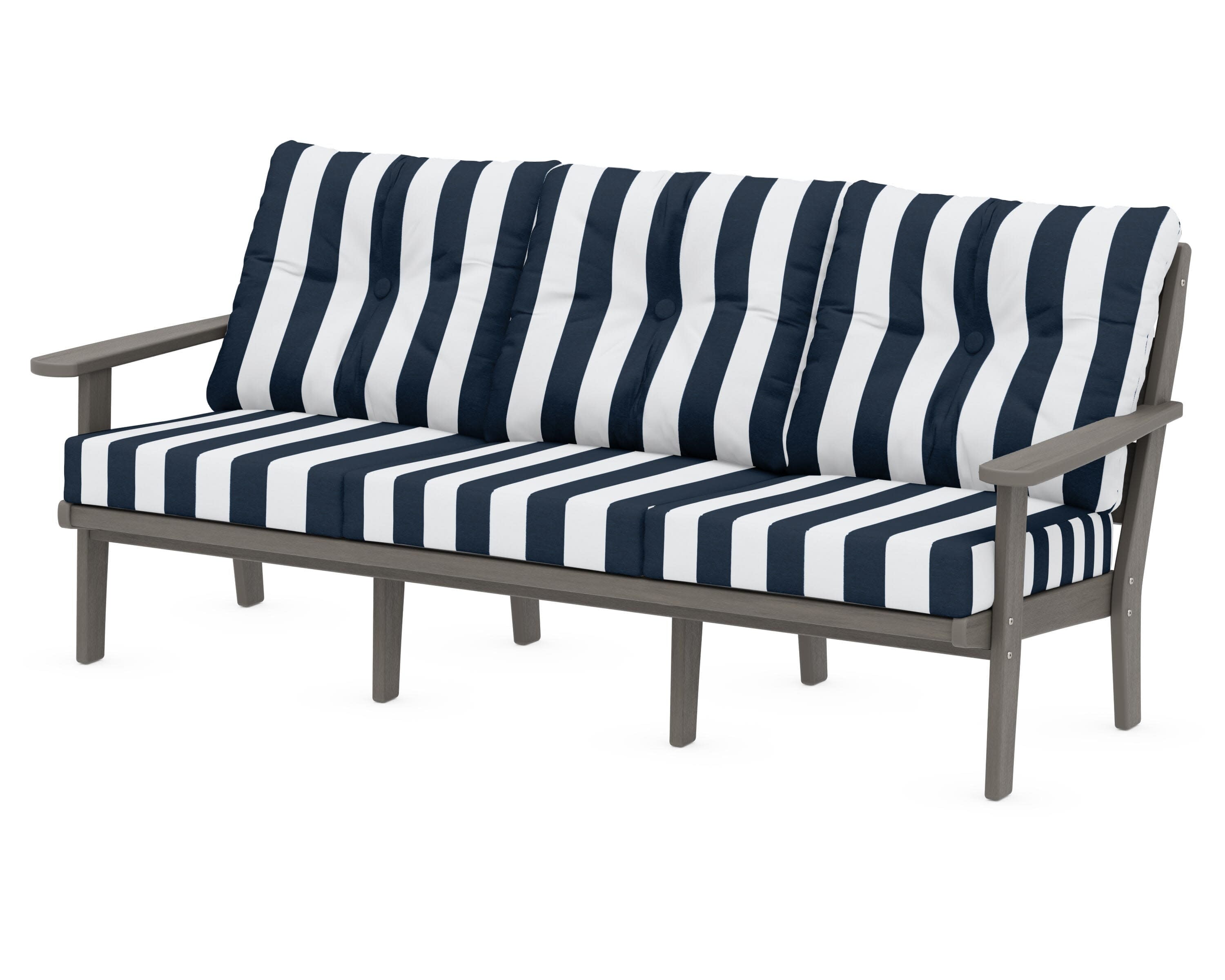 Lakeside Deep Seating Sofa in Driftwood / Cabana Stripe Marine Indigo