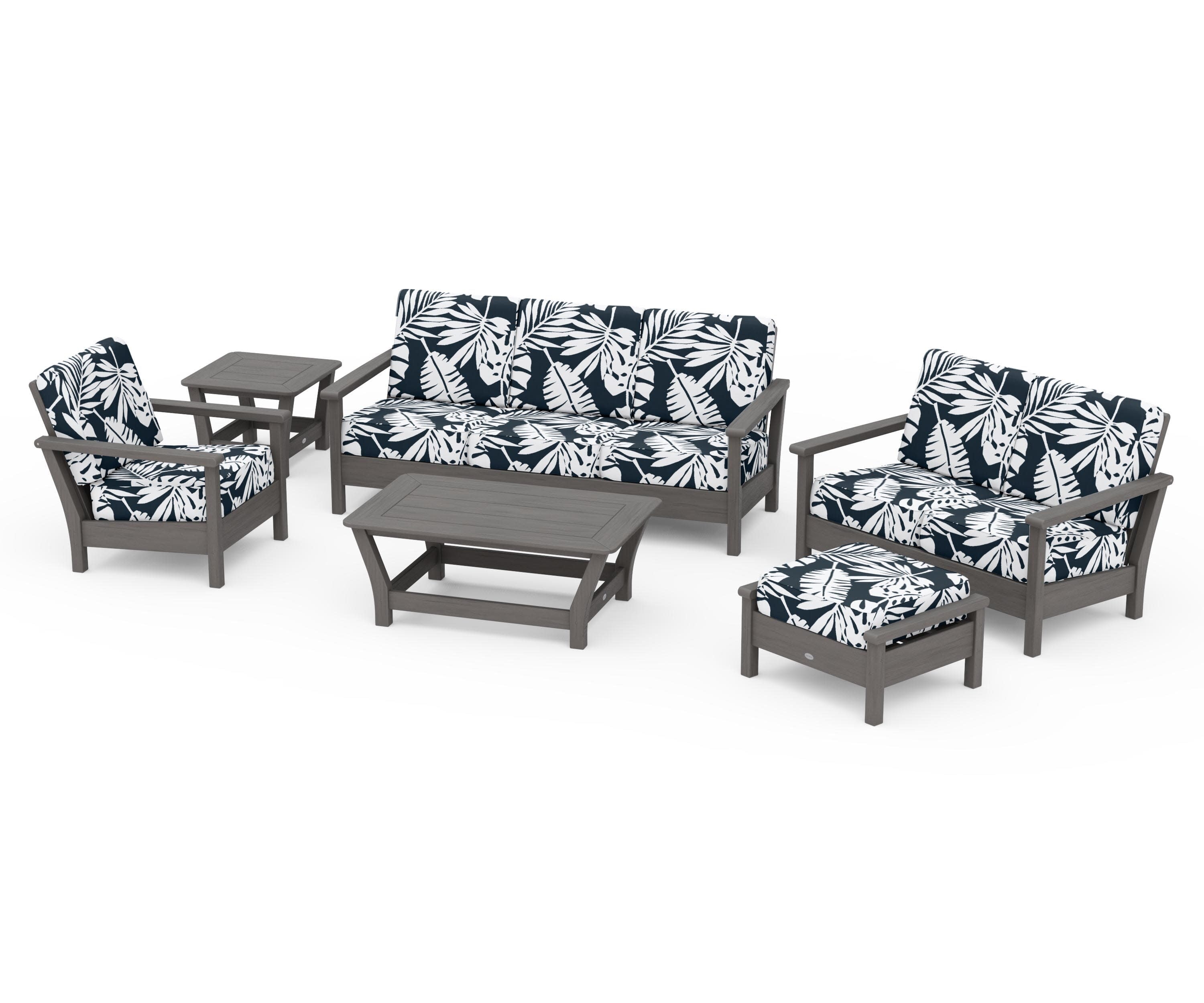 Harbour 6-Piece Outdoor Living Set in Driftwood / Leaf Marine Indigo