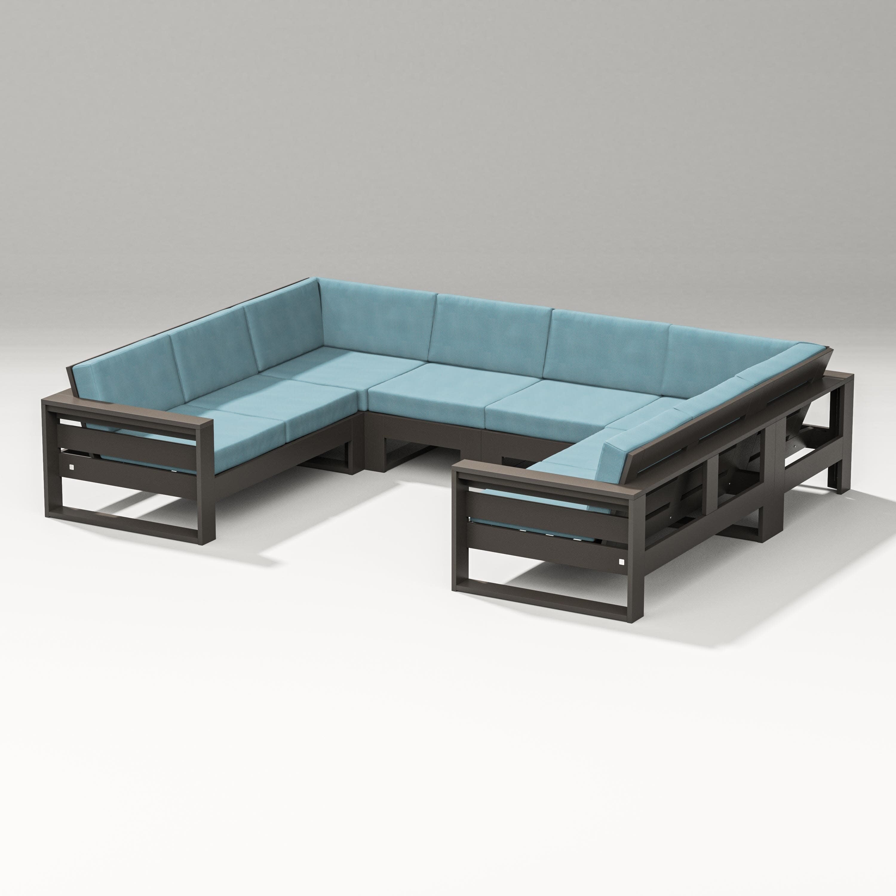 Latitude U-Shaped Sectional in Vintage Coffee / Lattice Sky Blue