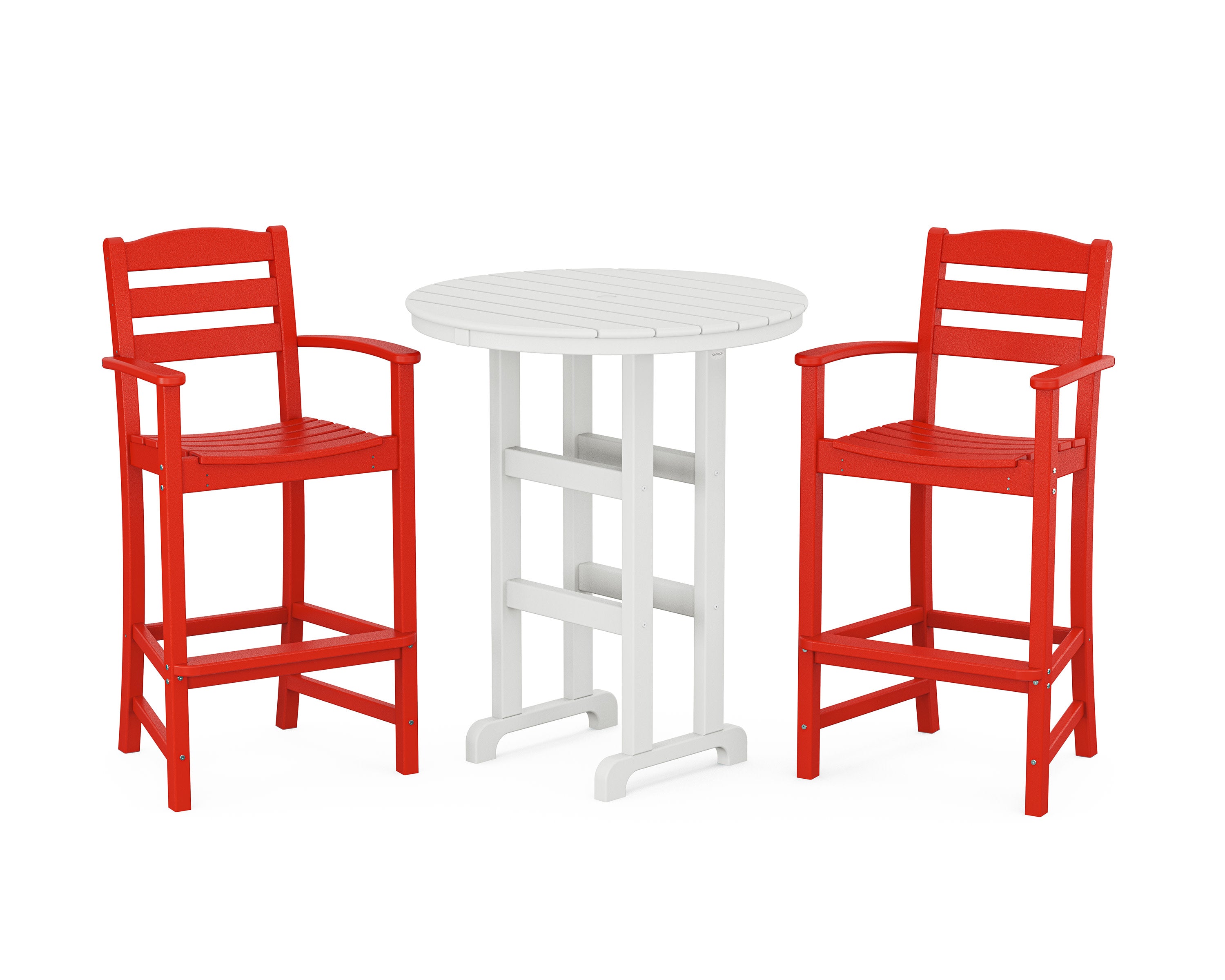 La Casa Caf 3-Piece Round Farmhouse Bar Set in Sunset Red / White