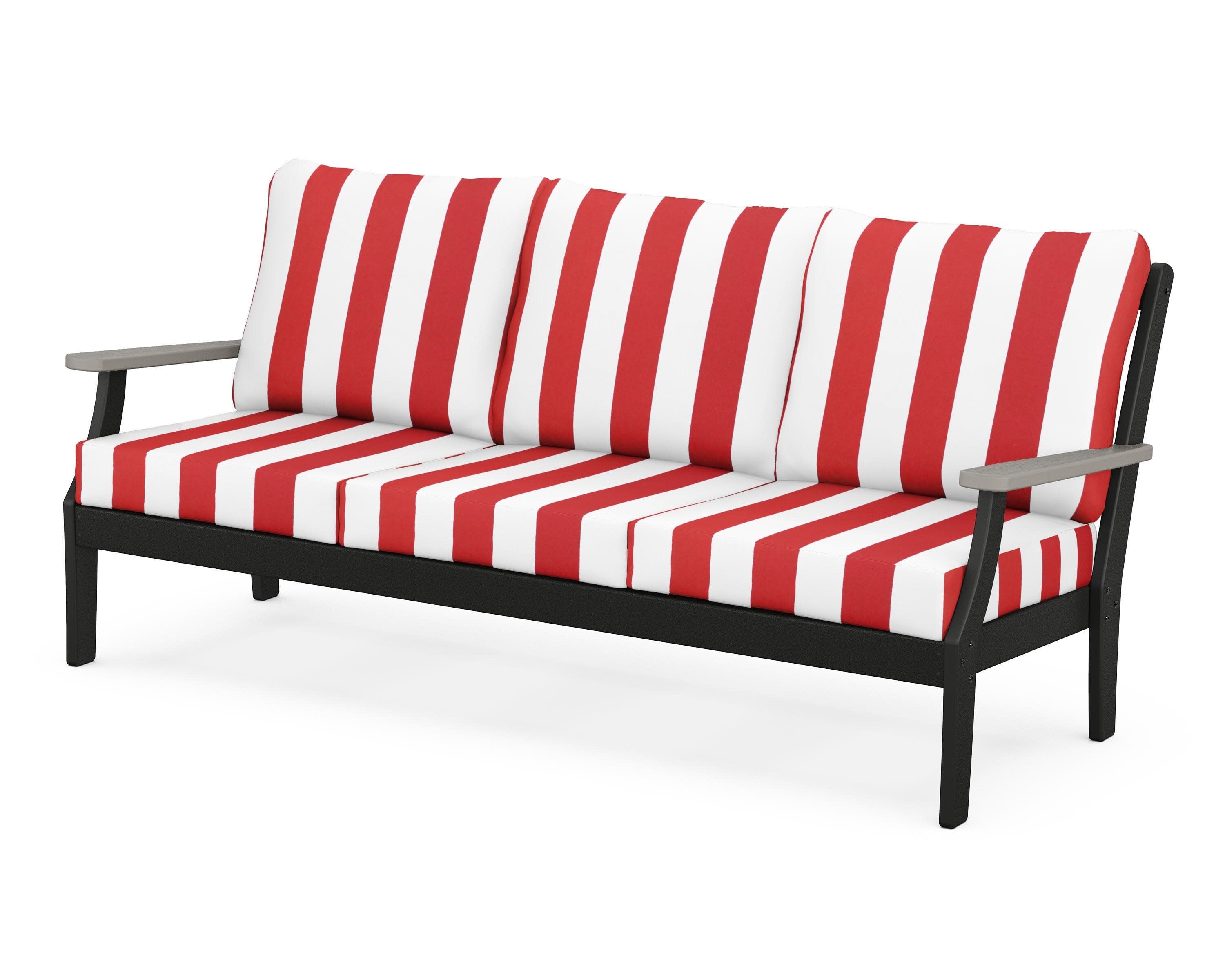 Braxton Deep Seating Sofa in Black / Driftwood / Cabana Stripe Crimson