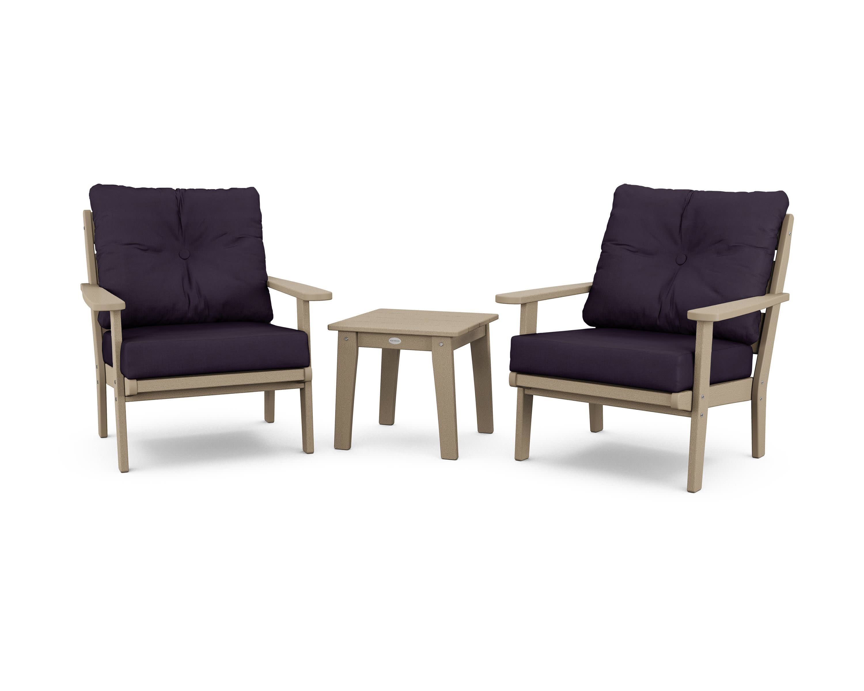 Lakeside 3-Piece Deep Seating Chair Set in Vintage Sahara / Navy Linen